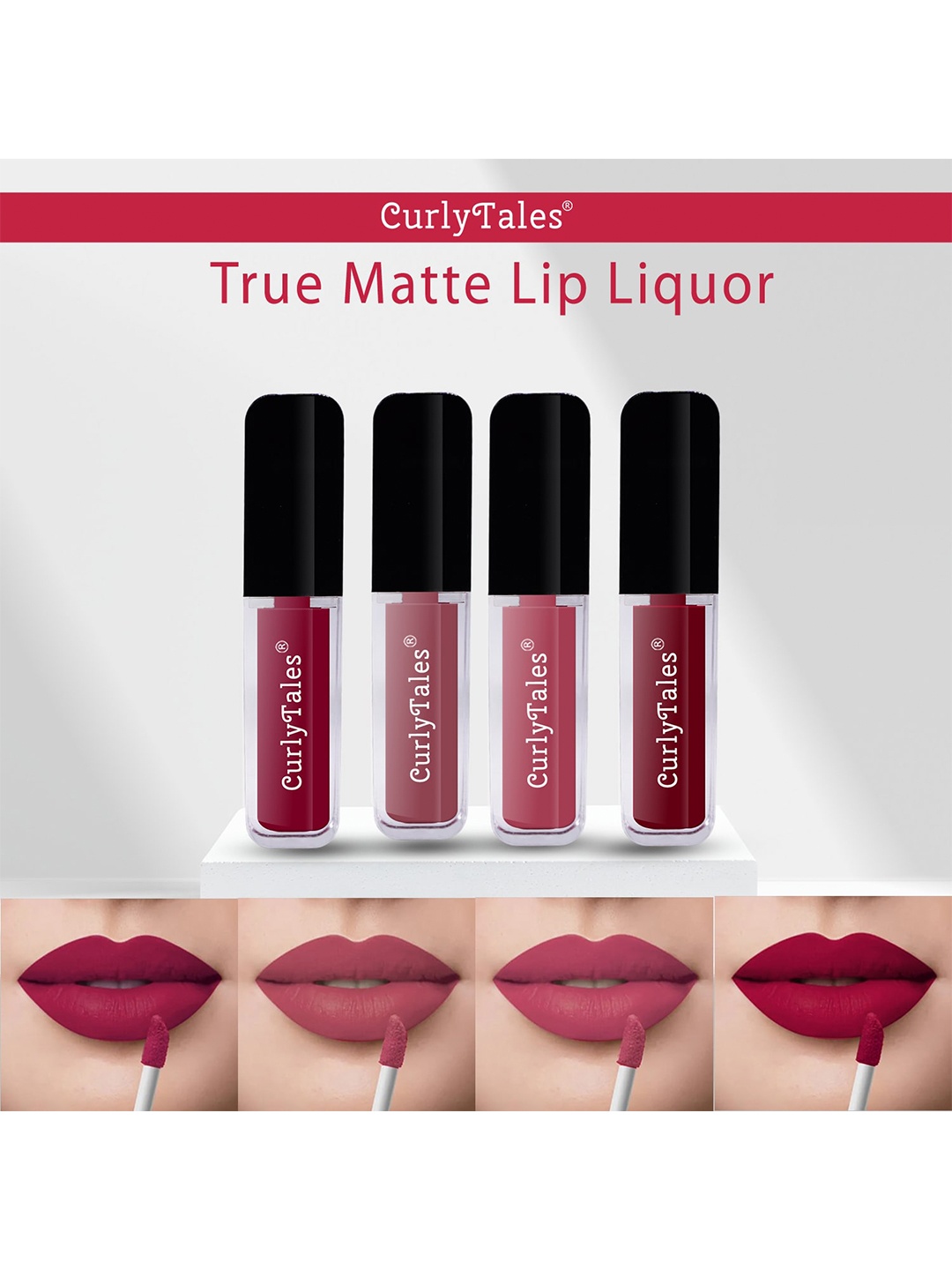 CurlyTales Set of 4 Lightweight & Waterproof True Matte Liquid Lipsticks 12 ml Each- Cherry Red 07 - Nude 09 - Peach 10 - Maroon 14
CurlyTales Set of 4 Lightweight & Waterproof True Matte Liquid Lipsticks 12 ml Each- Cherry Red 07 - Nude 09 - Peach 10 - Maroon 14