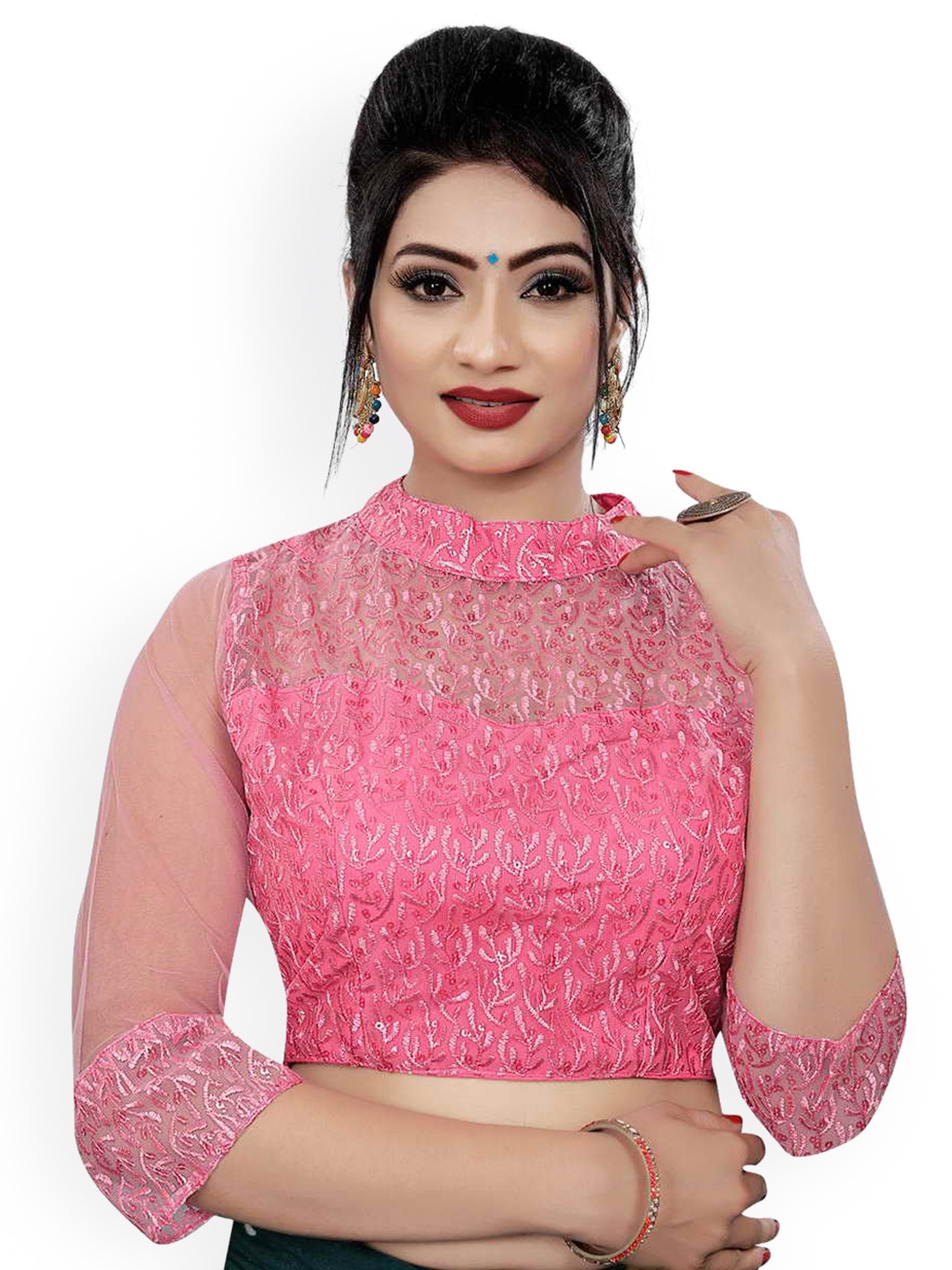 HIMRISE Embroidered Cotton Saree Blouse, Pink