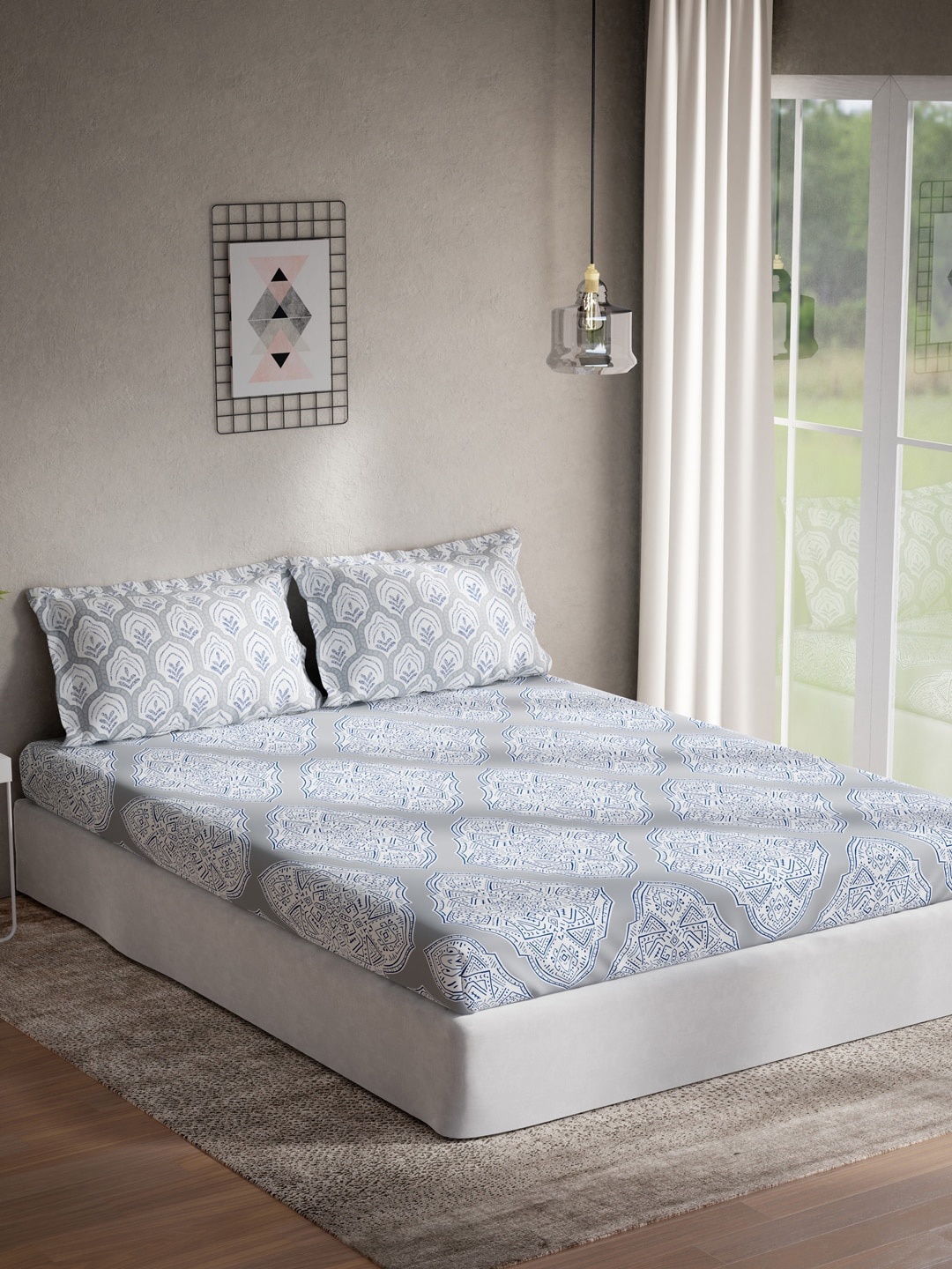 DDecor Grey & Blue Ethnic Motifs Printed 144 TC Cotton Queen Bedsheet with 2 Pillow Covers
DDecor Grey & Blue Ethnic Motifs Printed 144 TC Cotton Queen Bedsheet with 2 Pillow Covers