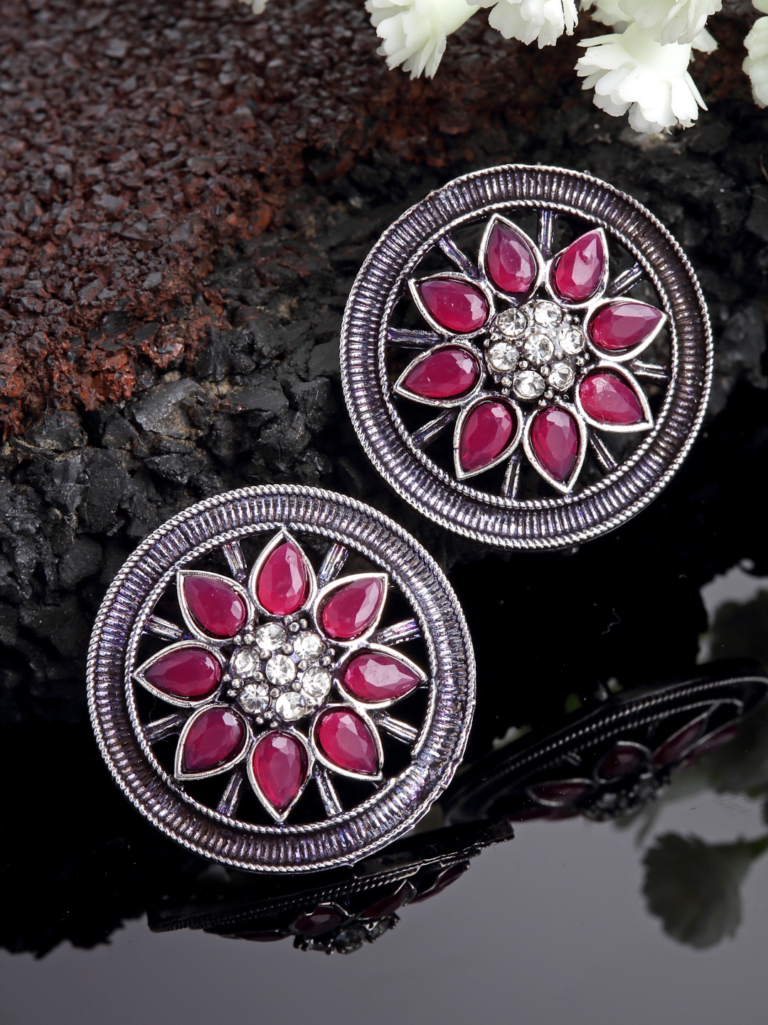 PANASH Oxidised Silver-Plated Ad Stone Studded Circular Oversize Stud Earrings, Pink
PANASH Oxidised Silver-Plated Ad Stone Studded Circular Oversize Stud Earrings, Pink