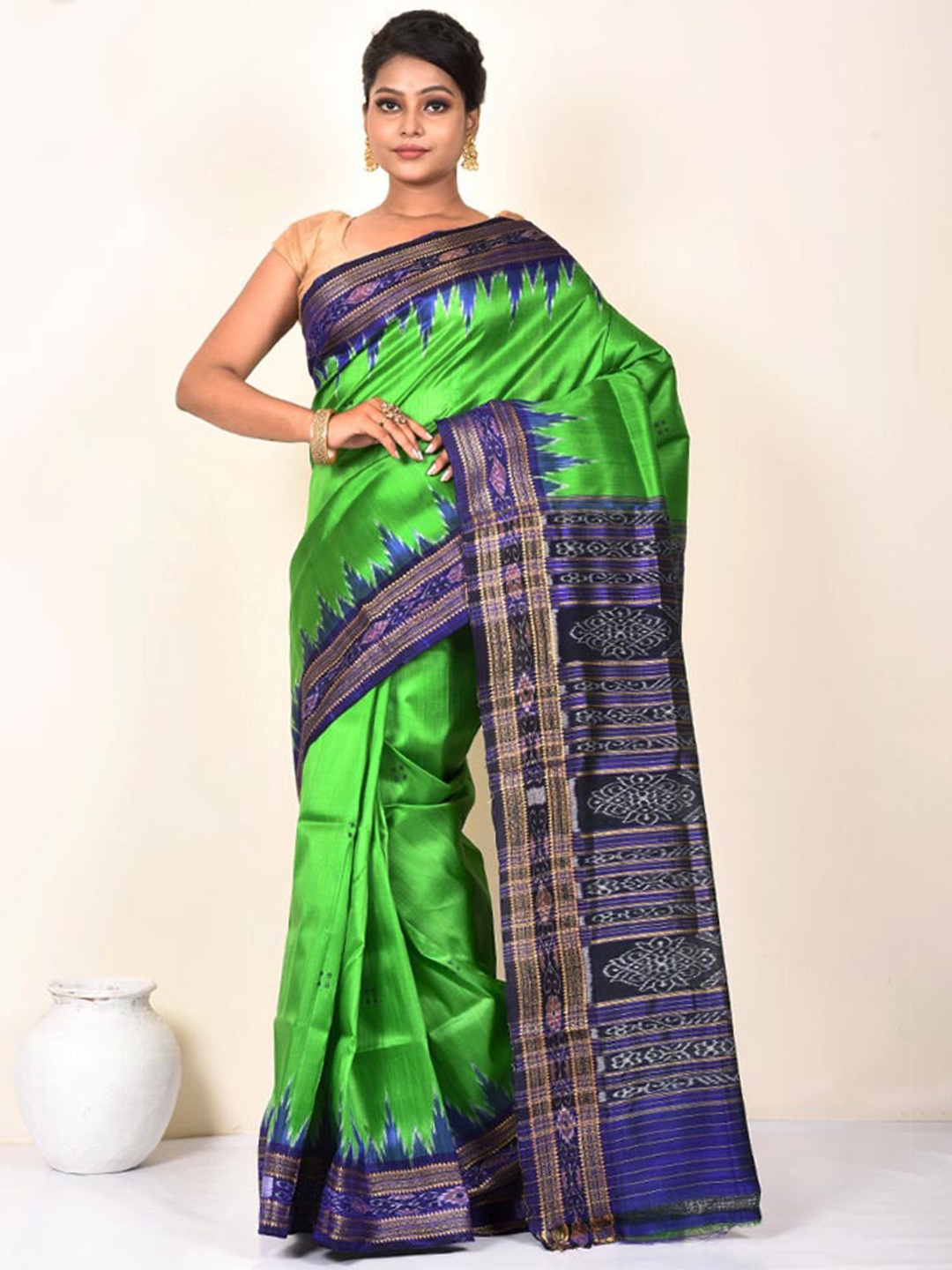 AllSilks Zari Pure Silk Pochampally Saree, Green