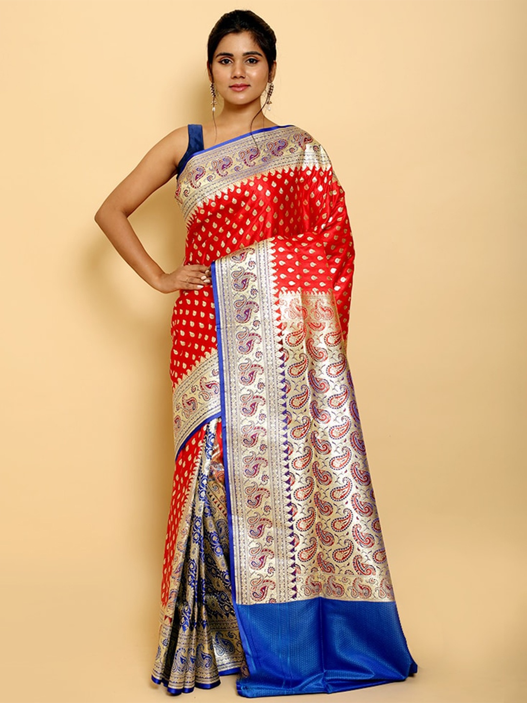 AllSilks Ethnic Motifs Zari Banarasi Saree, Red