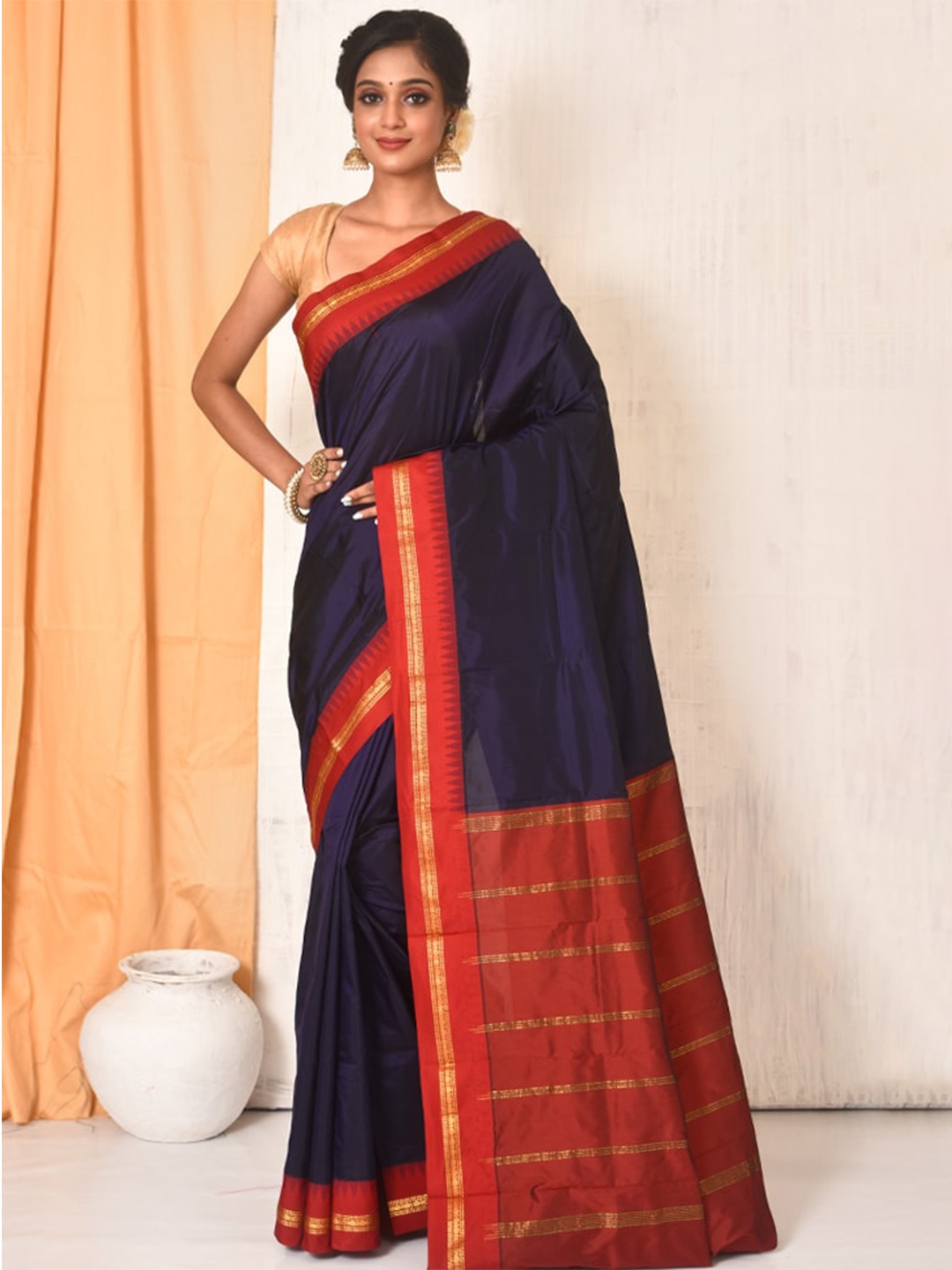 AllSilks Zari Silk Blend Kanjeevaram Saree, Blue