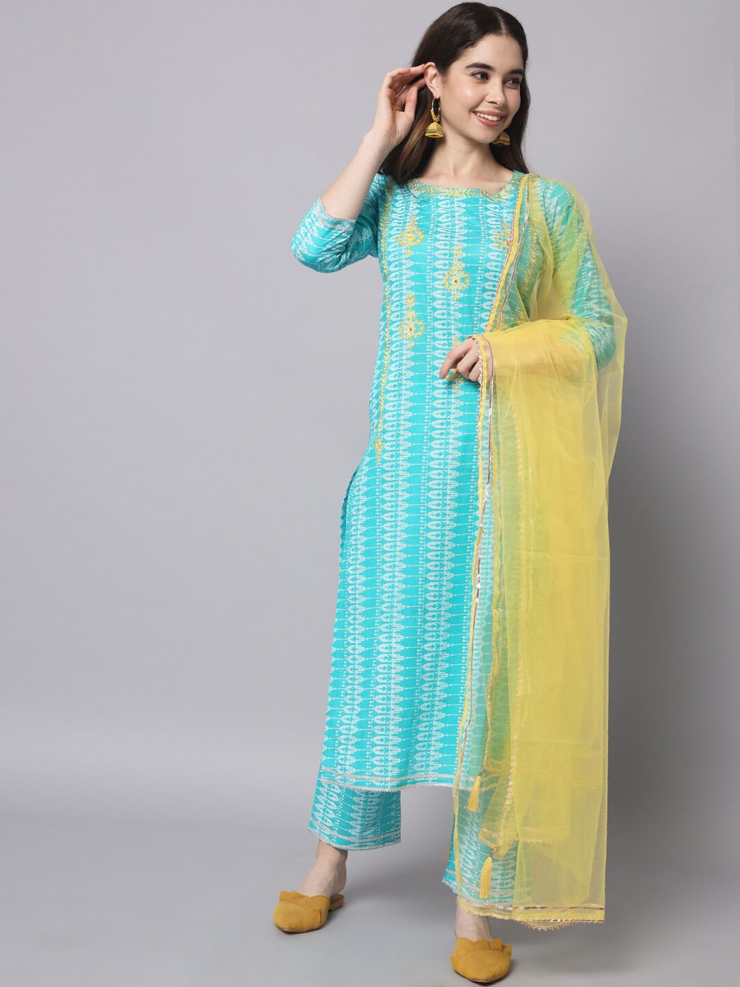 Myshka Women Ethnic Motifs Printed Thread Work Pure Cotton Kurta with Trousers & Dupatta, Turquoise blue
Myshka Women Ethnic Motifs Printed Thread Work Pure Cotton Kurta with Trousers & Dupatta, Turquoise blue