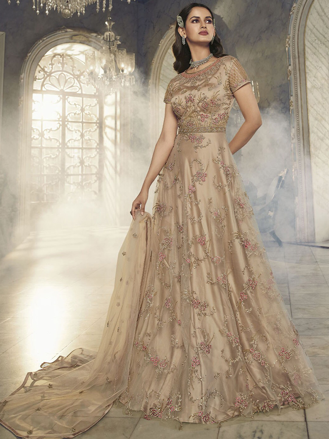 ODETTE Floral Embroidered Empire Semi Stitched Kurta with Trousers With Dupatta, Beige
ODETTE Floral Embroidered Empire Semi Stitched Kurta with Trousers With Dupatta, Beige