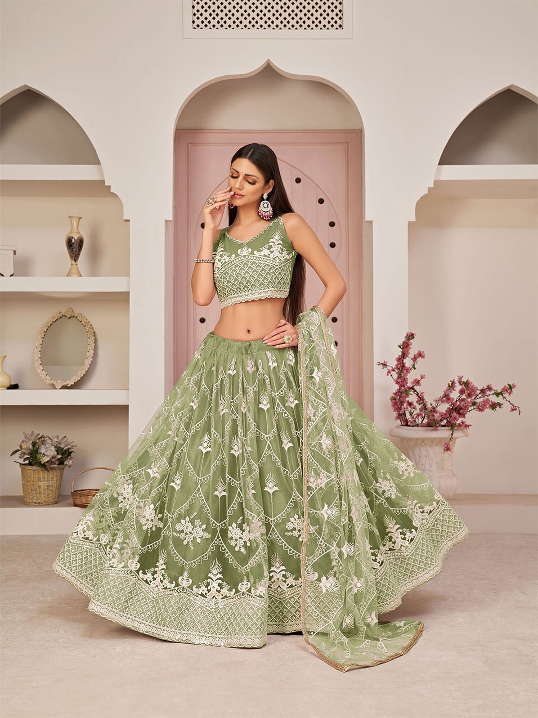ODETTE Green & White Embroidered Thread Work Semi-Stitched Lehenga & Unstitched Blouse With Dupatta
ODETTE Green & White Embroidered Thread Work Semi-Stitched Lehenga & Unstitched Blouse With Dupatta