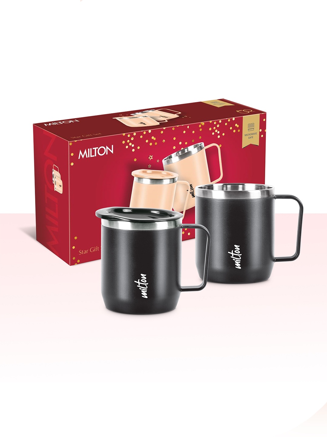 Milton Star Gift Set Black 2 Pieces Double Walled Stainless Steel Mug with Lid 285 ml Each
Milton Star Gift Set Black 2 Pieces Double Walled Stainless Steel Mug with Lid 285 ml Each