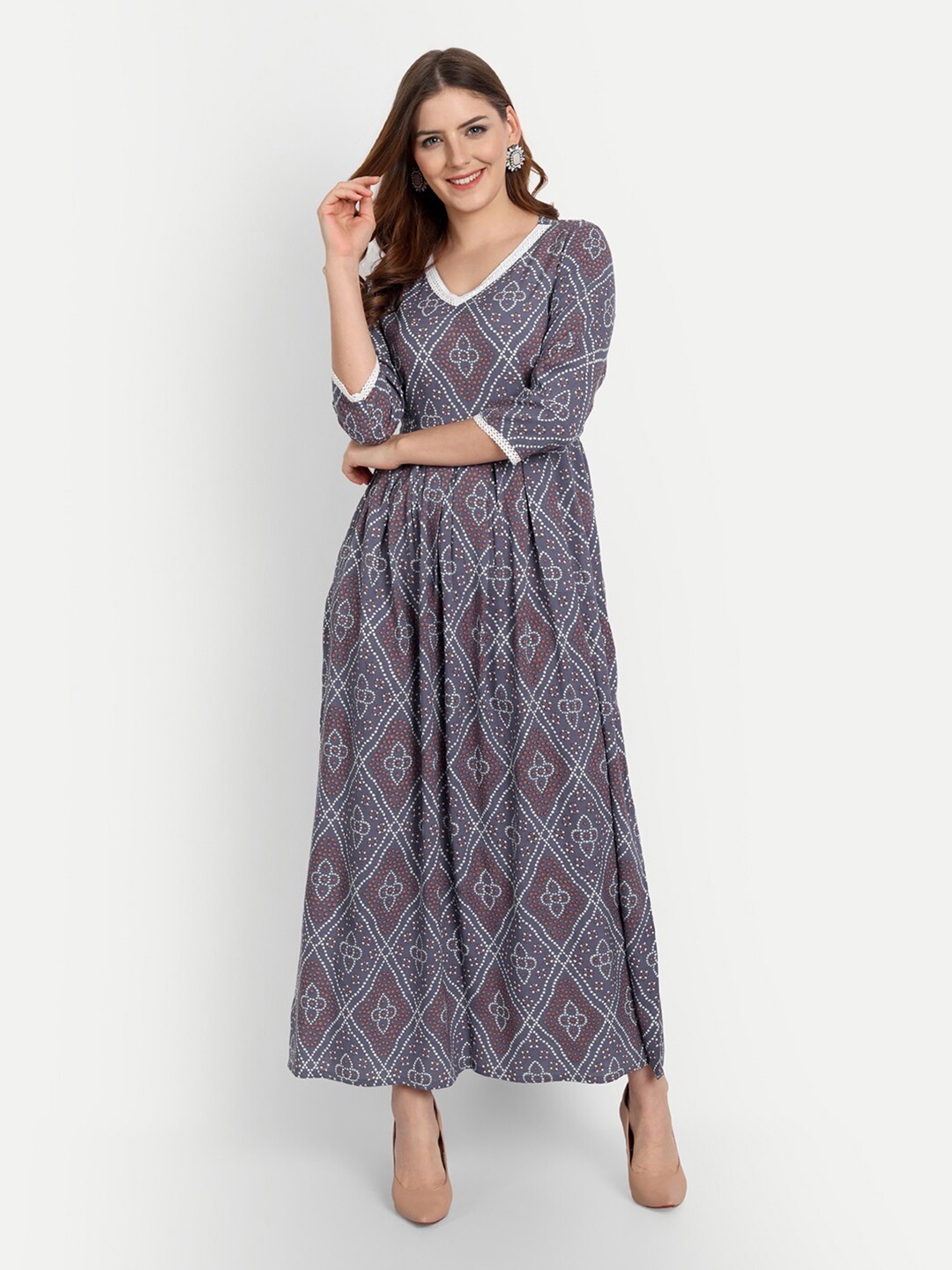 githaan Ethnic Motifs V-neck Maxi Dress, Grey