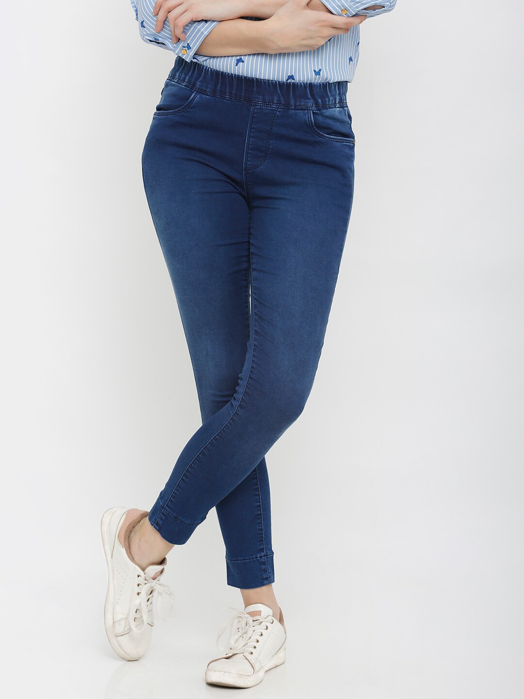 Kraus Jeans Women Cotton Skinny Fit Jeggings, Blue