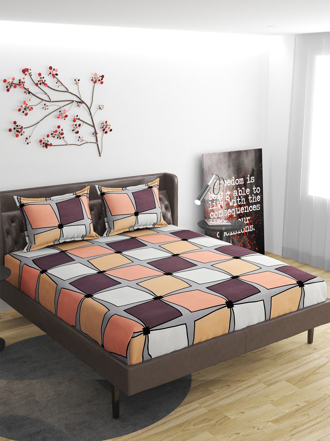 Molly & Michel Peach-Coloured & White Geometric 210 TC Queen Bedsheet with 2 Pillow Covers
Molly & Michel Peach-Coloured & White Geometric 210 TC Queen Bedsheet with 2 Pillow Covers