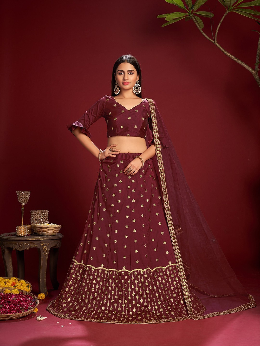 Warthy Ent Embroidered Sequinned Ready to Wear Lehenga & Blouse With Dupatta, Maroon
Warthy Ent Embroidered Sequinned Ready to Wear Lehenga & Blouse With Dupatta, Maroon