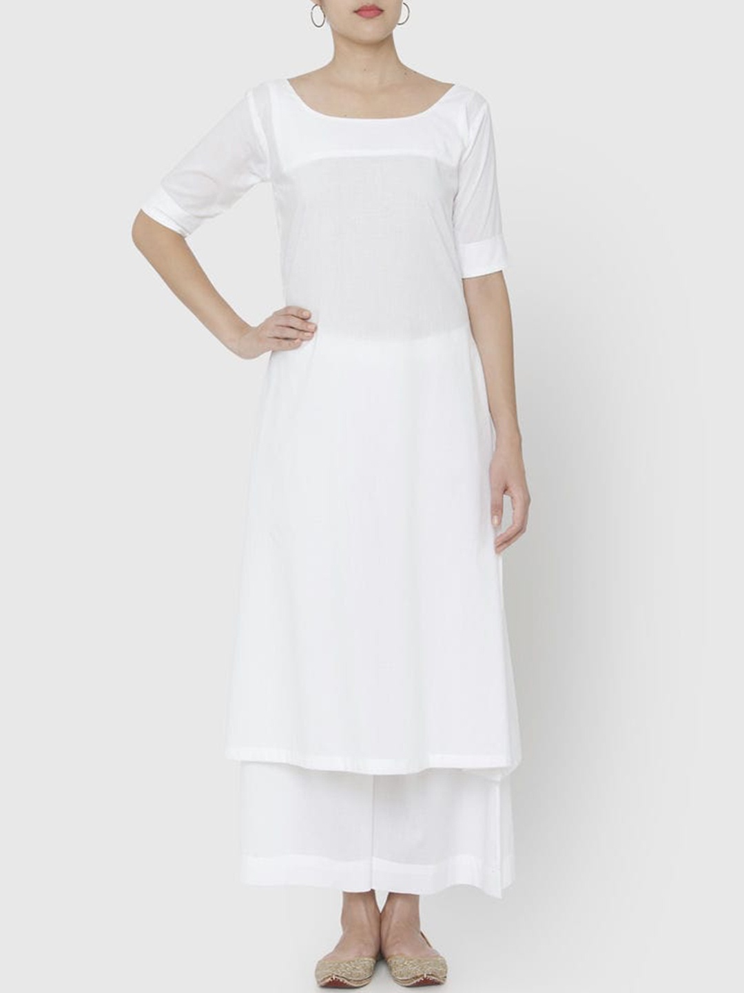 SHADES Pure Cotton Kurta with Palazzos, White