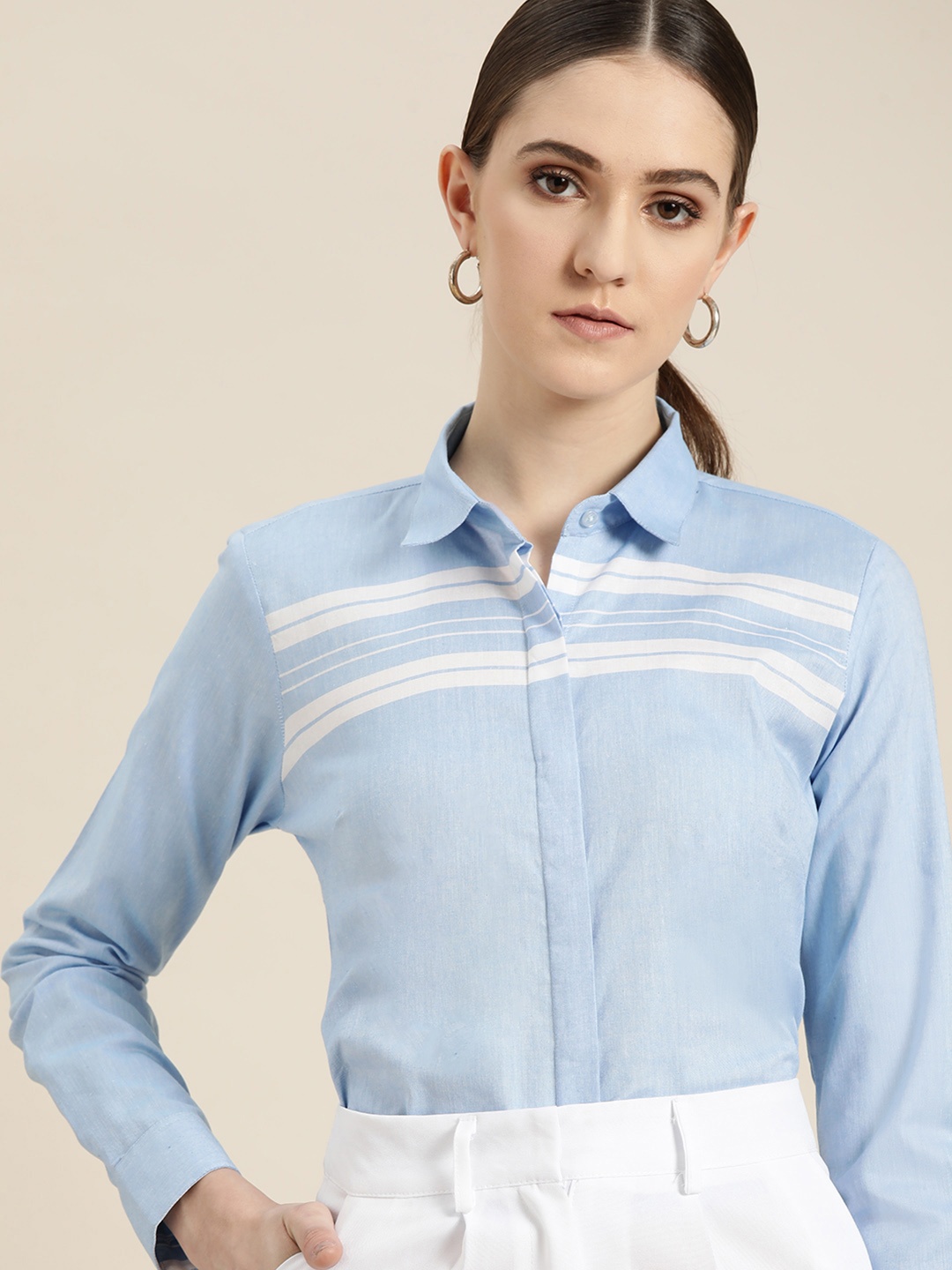 Hancock Women Comfort Horizontal Striped Chambray Oxford Cotton Formal Shirt, Turquoise blue
Hancock Women Comfort Horizontal Striped Chambray Oxford Cotton Formal Shirt, Turquoise blue