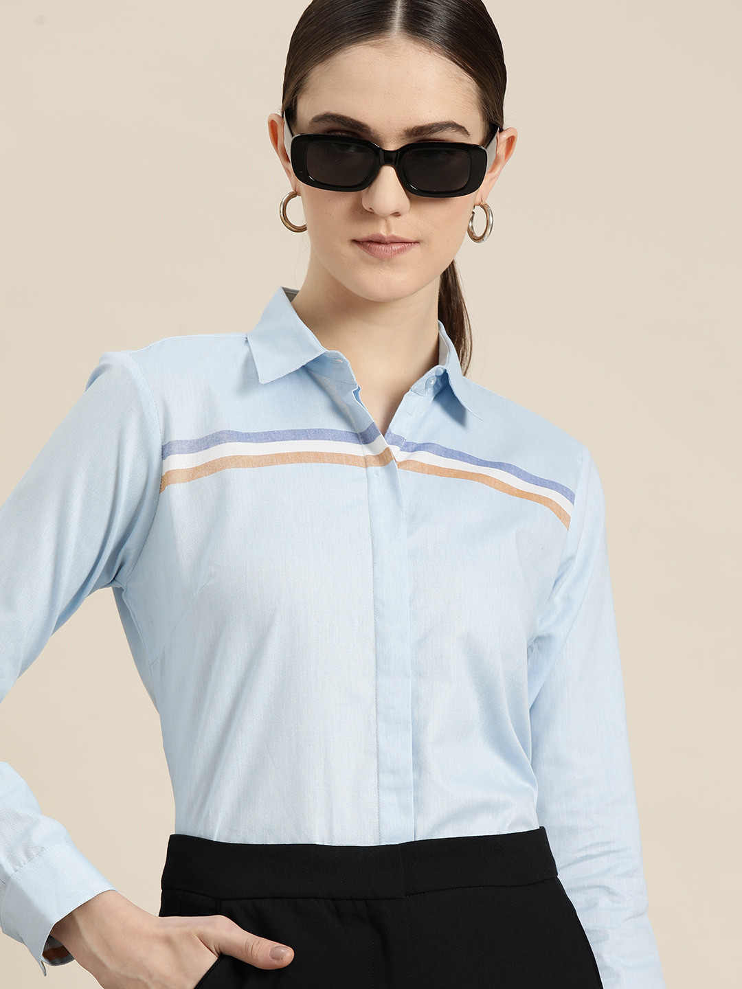 Hancock Women Comfort Horizontal Striped Chambray Oxford Cotton Formal Shirt, Turquoise blue
Hancock Women Comfort Horizontal Striped Chambray Oxford Cotton Formal Shirt, Turquoise blue