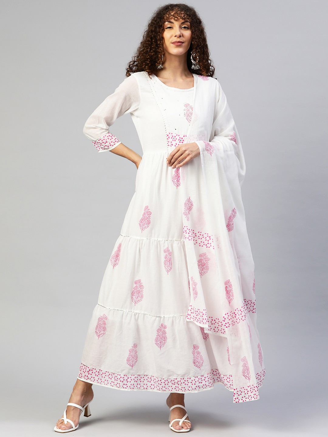 Readiprint Fashions Cotton Embroidered Tiered Floral Maxi Ethnic Dress With Dupatta, White
Readiprint Fashions Cotton Embroidered Tiered Floral Maxi Ethnic Dress With Dupatta, White