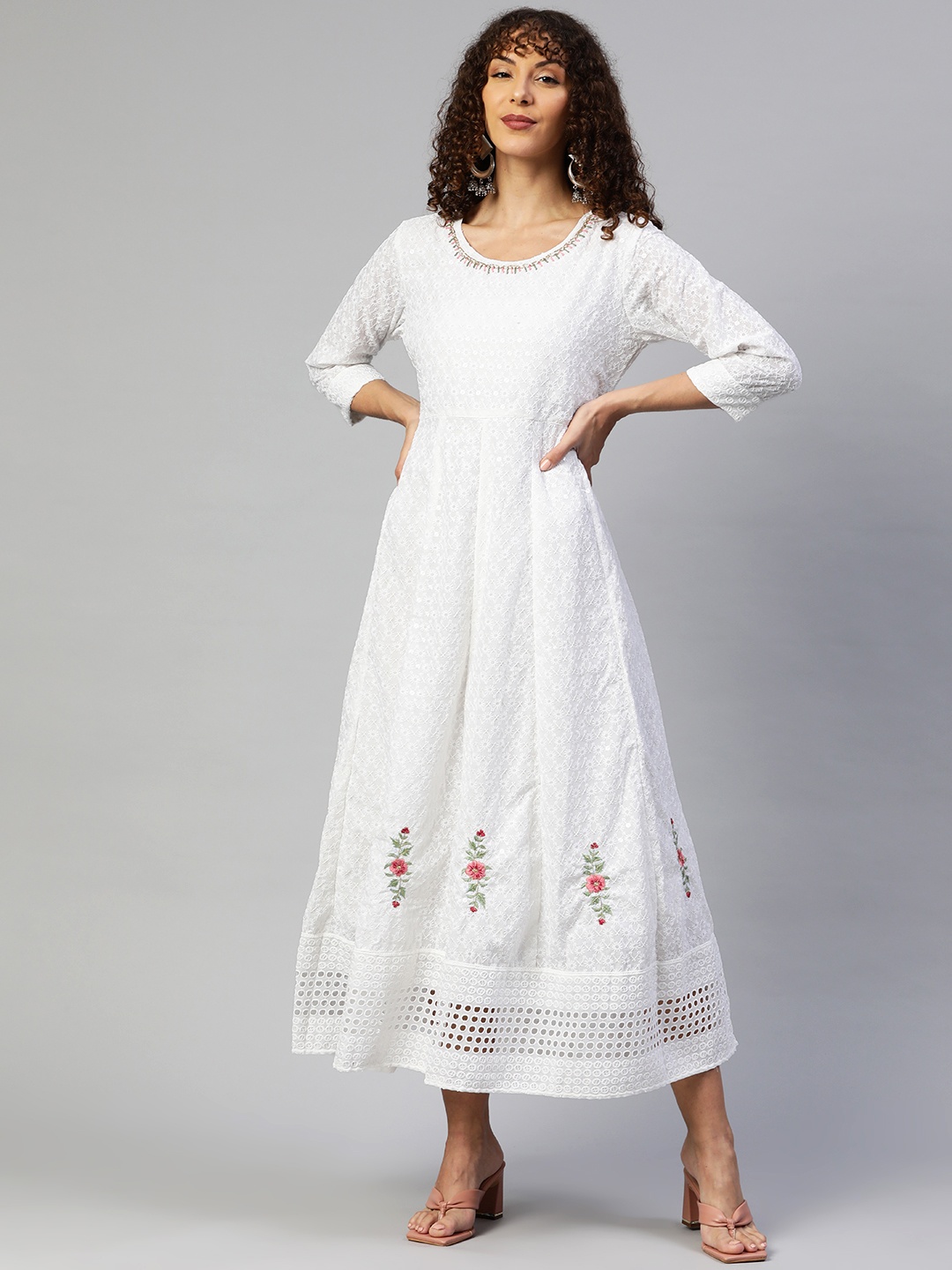 Readiprint Fashions Cotton Embroidered Chikankari Sequinned Ethnic Maxi Dress, White
Readiprint Fashions Cotton Embroidered Chikankari Sequinned Ethnic Maxi Dress, White