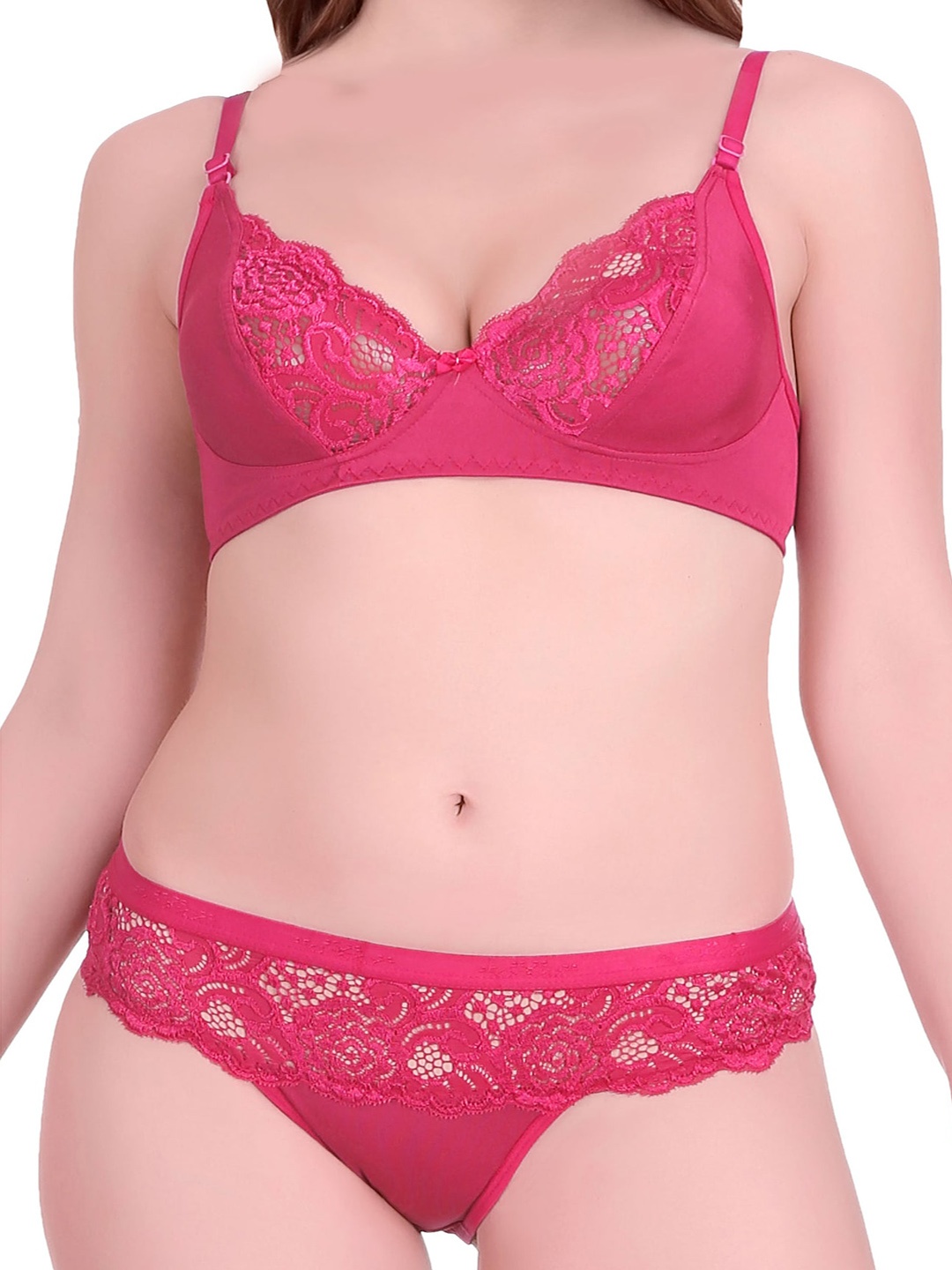 AROUSY Women Printed Cotton Lingerie Set, Pink