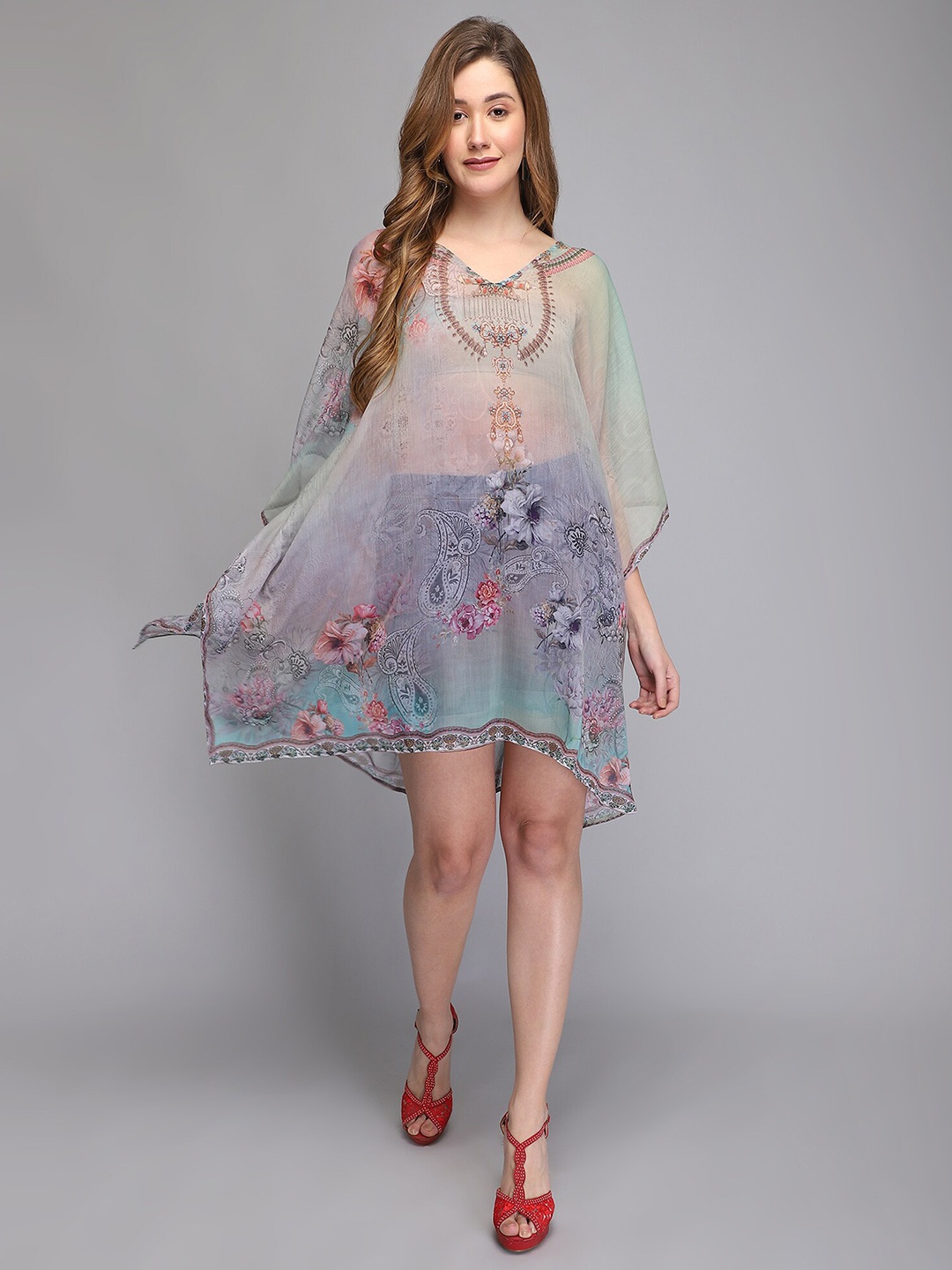 Aditi Wasan Floral Printed Kaftan Dress, Off white