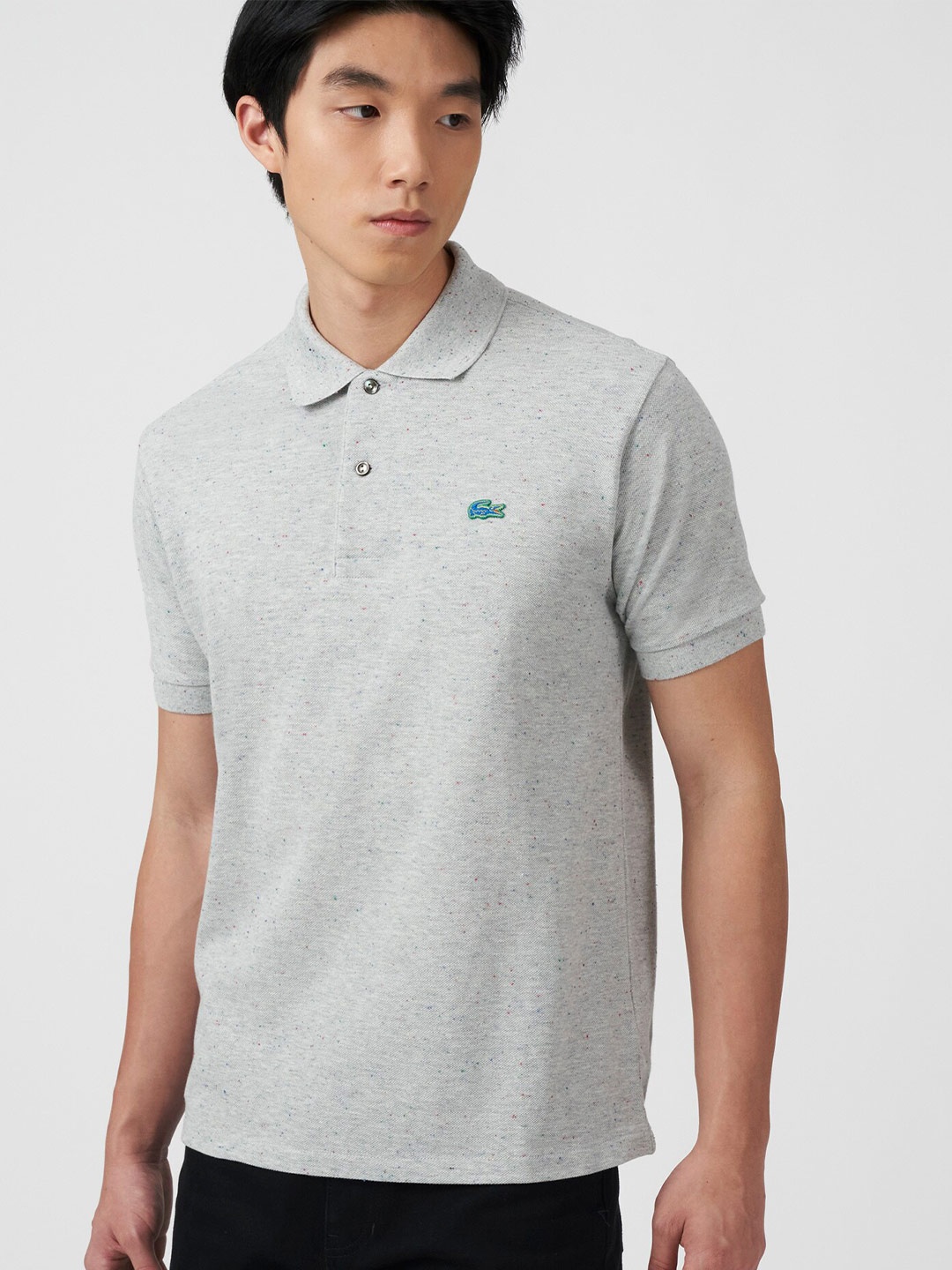 Lacoste Men Cotton Solid Polo Collar T-shirt, Grey