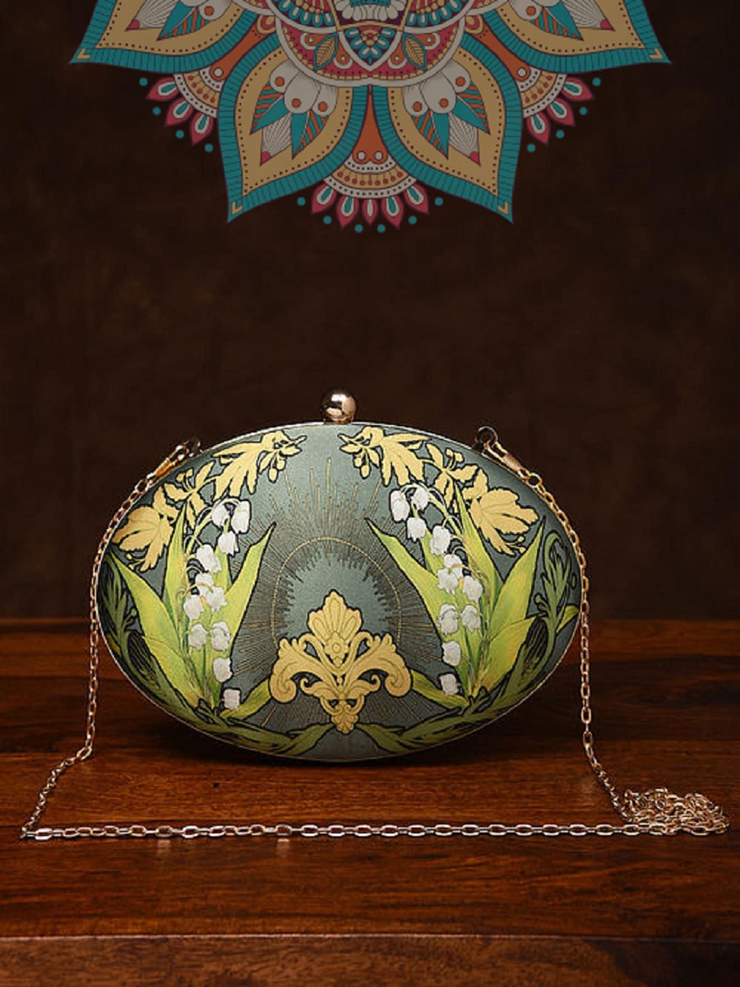 Jalwa Art Green Half Moon Clutch