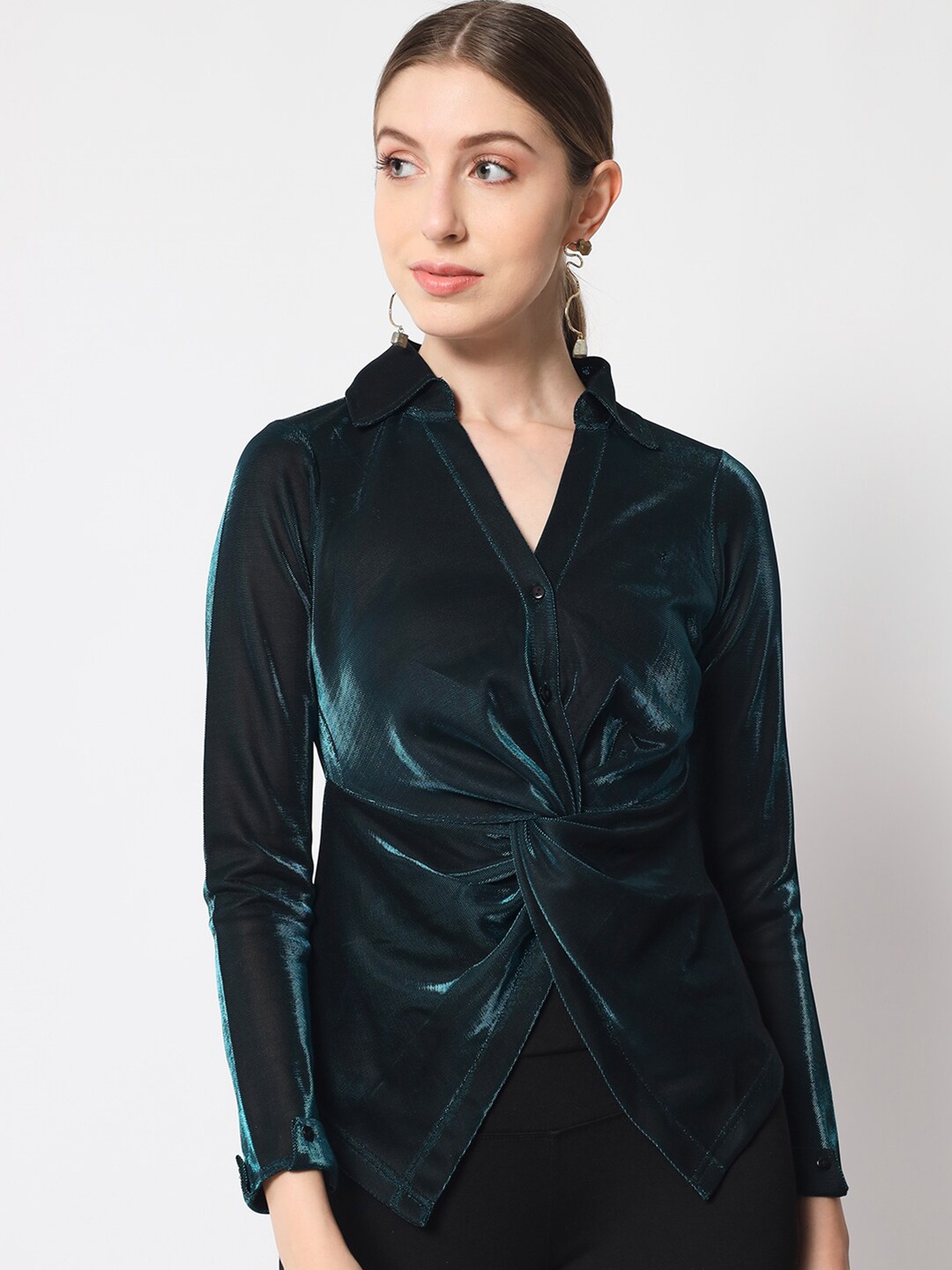 Orchid Blues Shirt Style Top, Teal