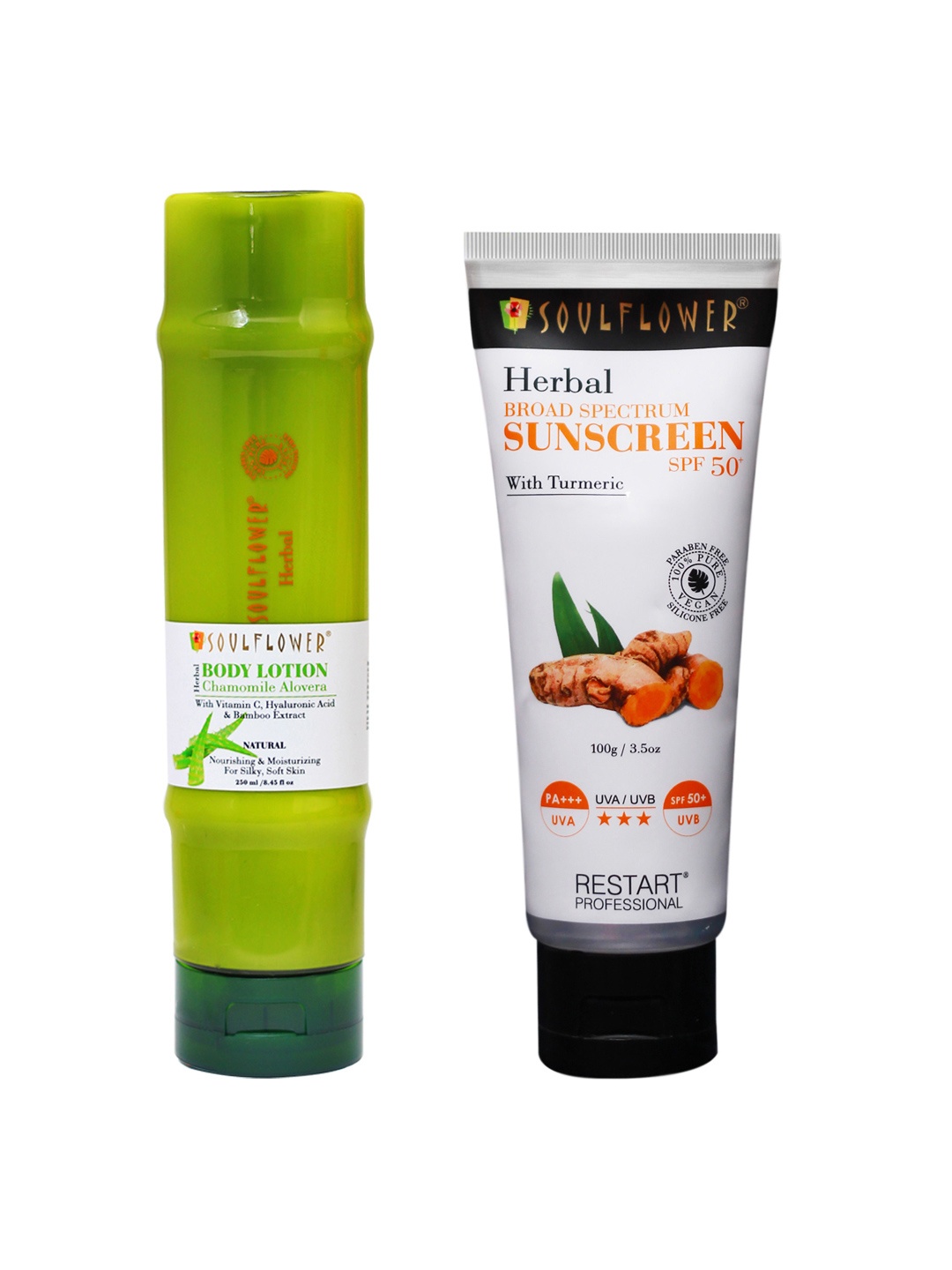 Soulflower Set Of Chamomile Aloe Vera Body Lotion 250ml & SPF 50+ Sunscreen 100g, Green
Soulflower Set Of Chamomile Aloe Vera Body Lotion 250ml & SPF 50+ Sunscreen 100g, Green