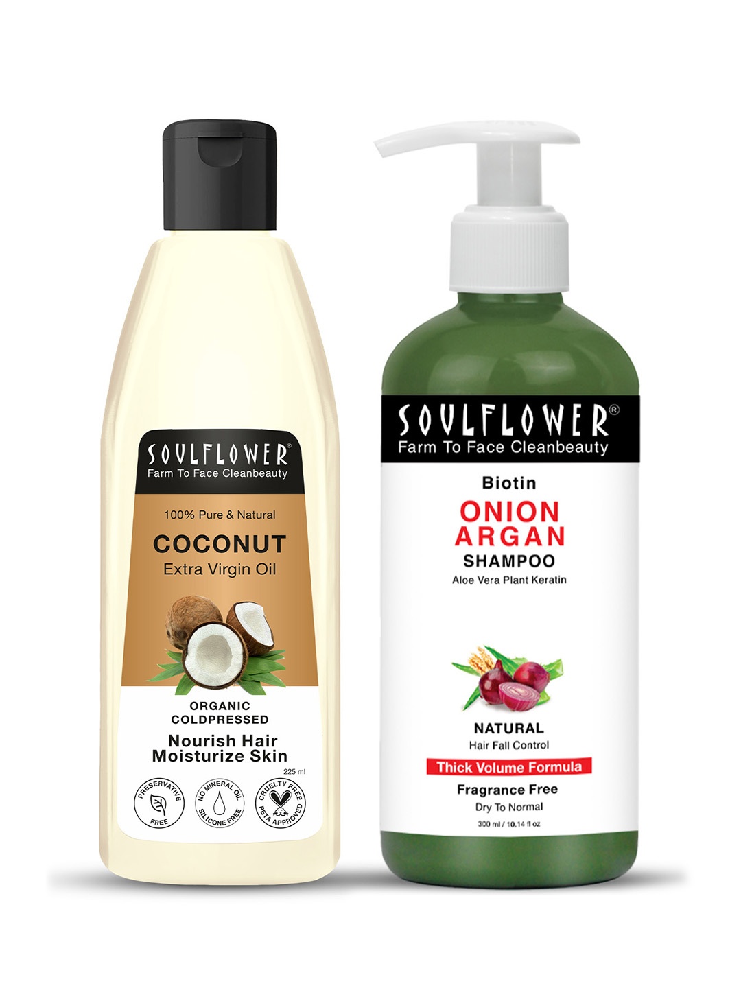 Soulflower Set of Coldpressed Coconut Carrier Oil 225ml & Onion Biotin Shampoo 300ml, Green
Soulflower Set of Coldpressed Coconut Carrier Oil 225ml & Onion Biotin Shampoo 300ml, Green