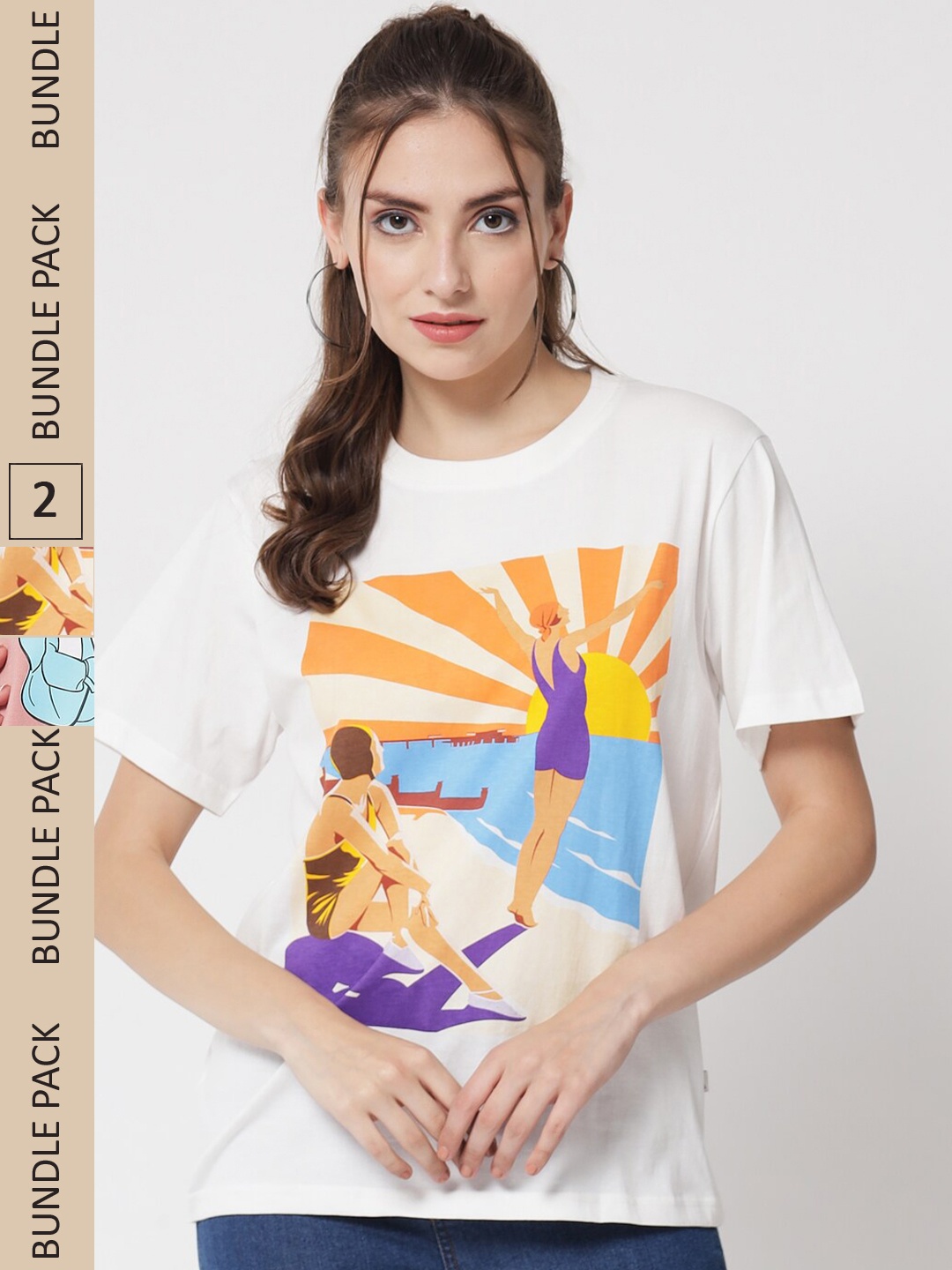 The Dry State Women Rose Cotton Printed T-shirt Pack of 2