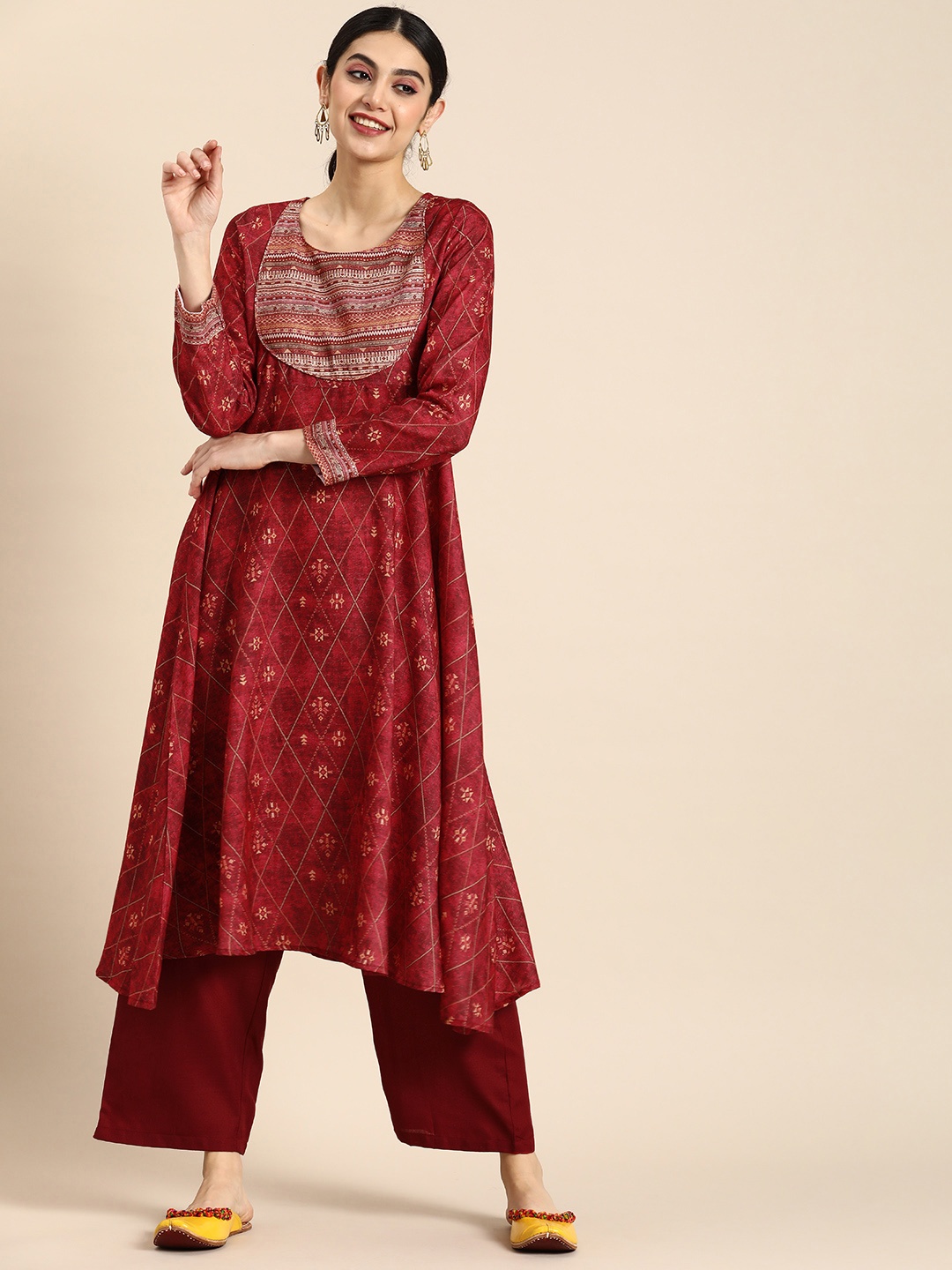 Anouk Women Geometric Ethnic Motifs Printed A-Line Kurta with Slip-On Trousers, Maroon
Anouk Women Geometric Ethnic Motifs Printed A-Line Kurta with Slip-On Trousers, Maroon
