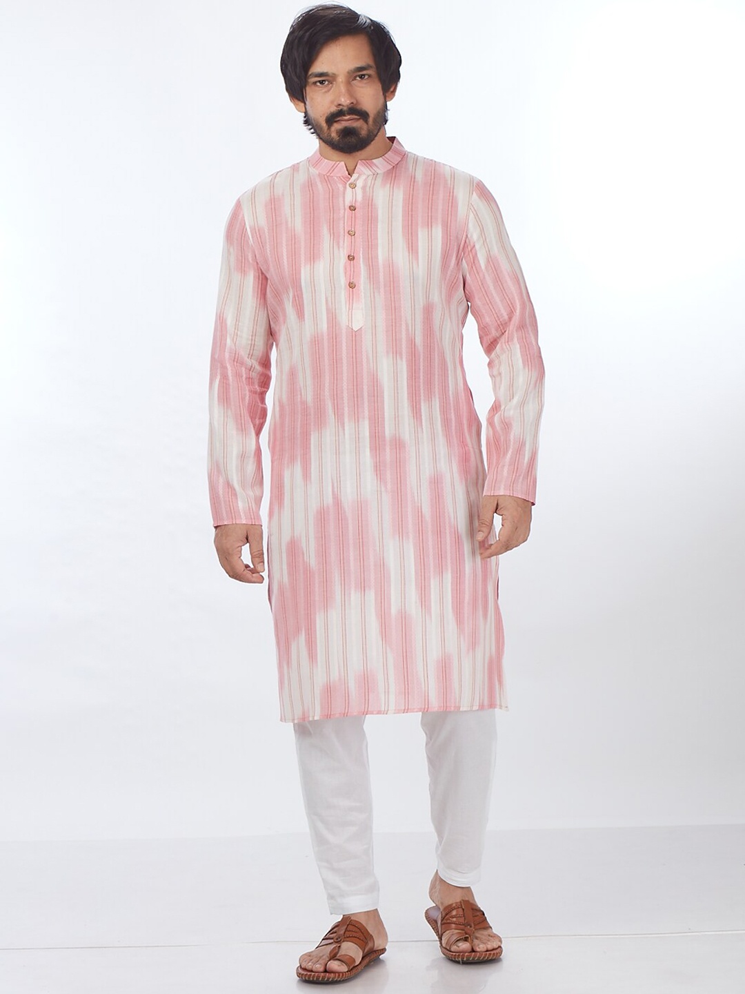 Blacksmith Men Thread Work Jacquard Kurta, Pink