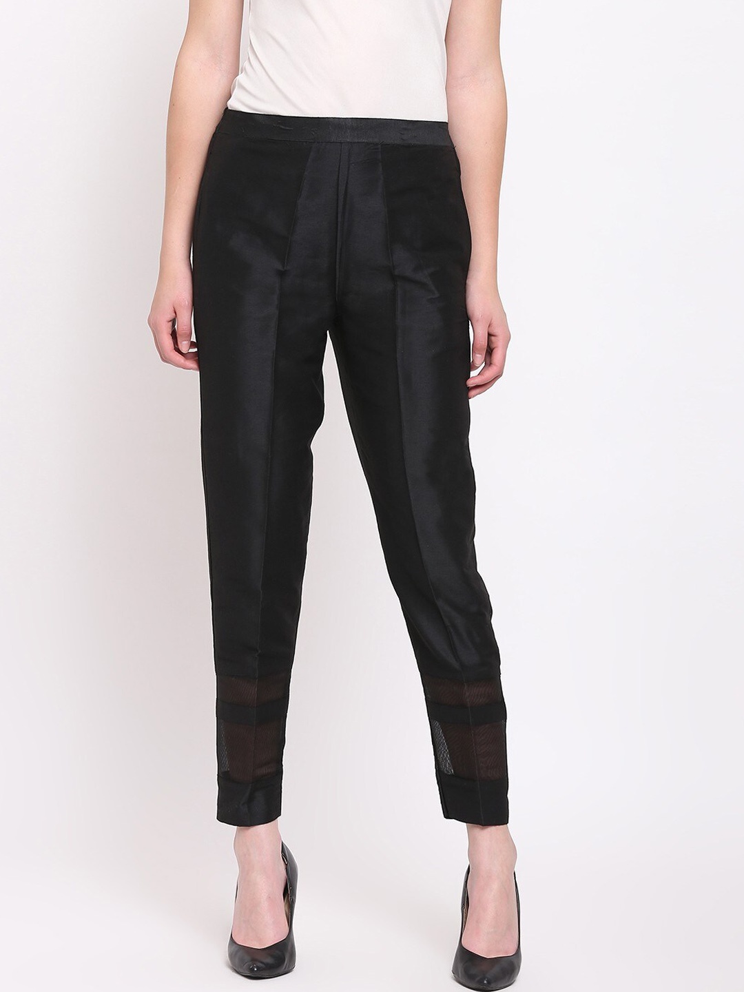 RIVI Women Easy Wash Silk Trousers, Black