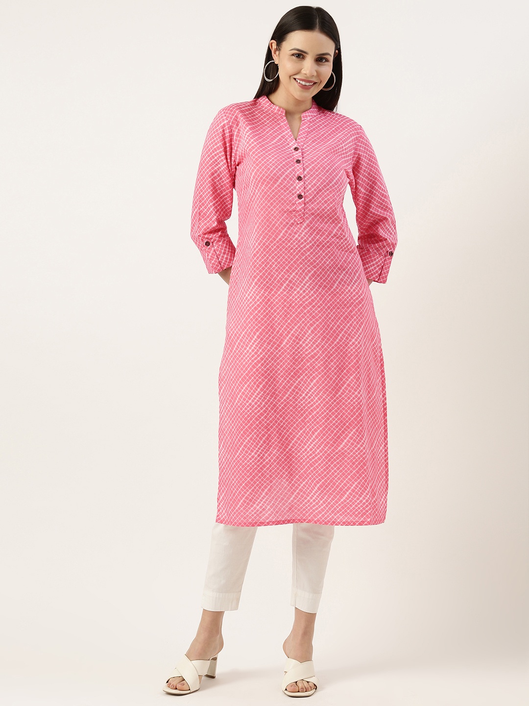 AMUKTI Women Printed Pure Cotton Kurta, Pink