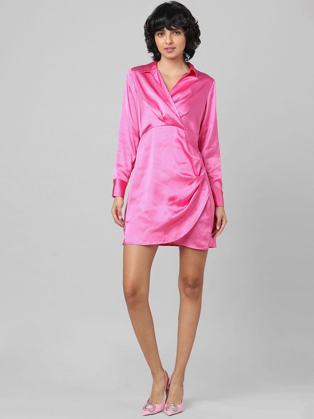 ONLY Pleated Wrap Dress, Pink