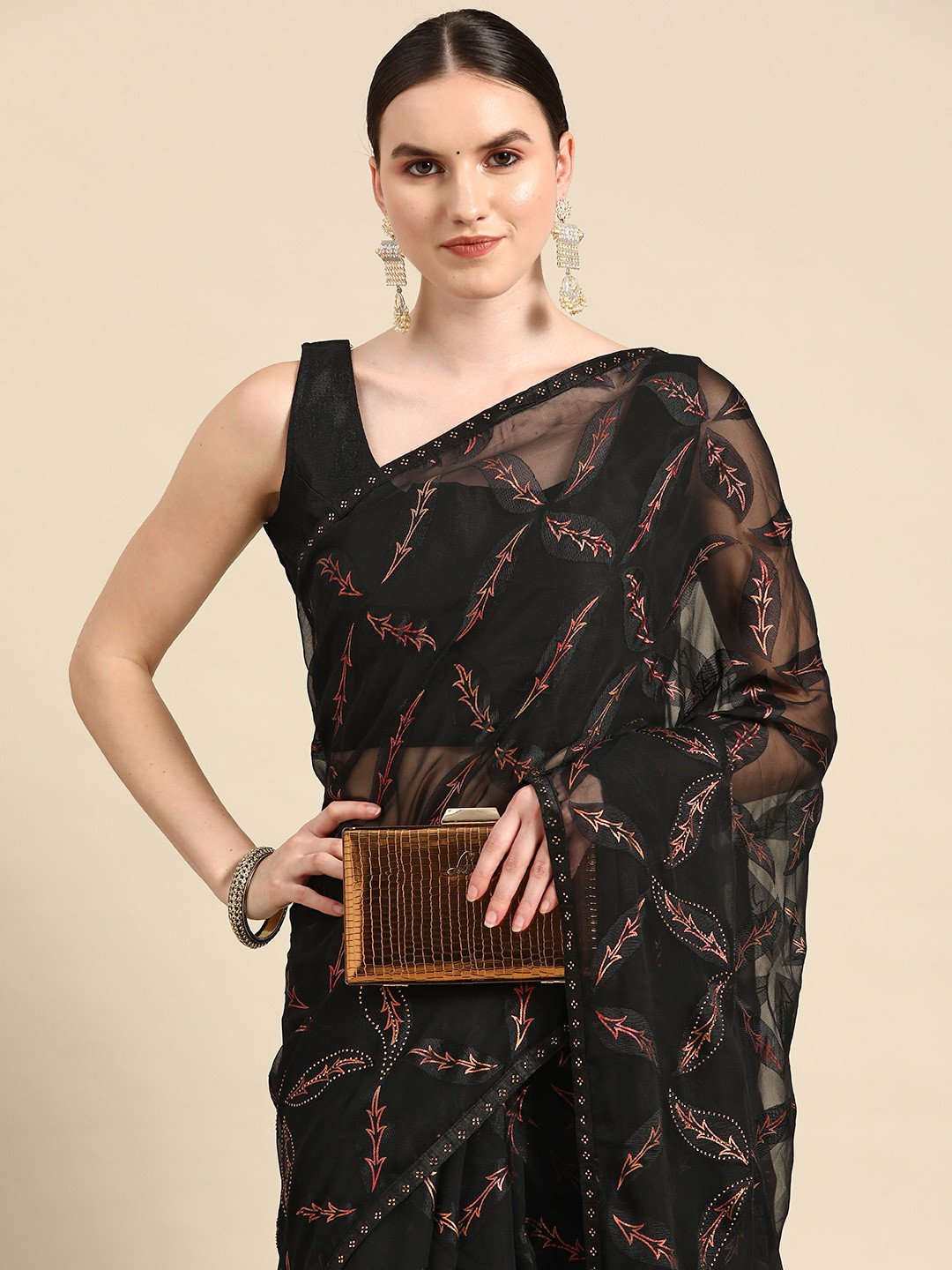 all about you Floral Foil Print Saree, Black
all about you Floral Foil Print Saree, Black