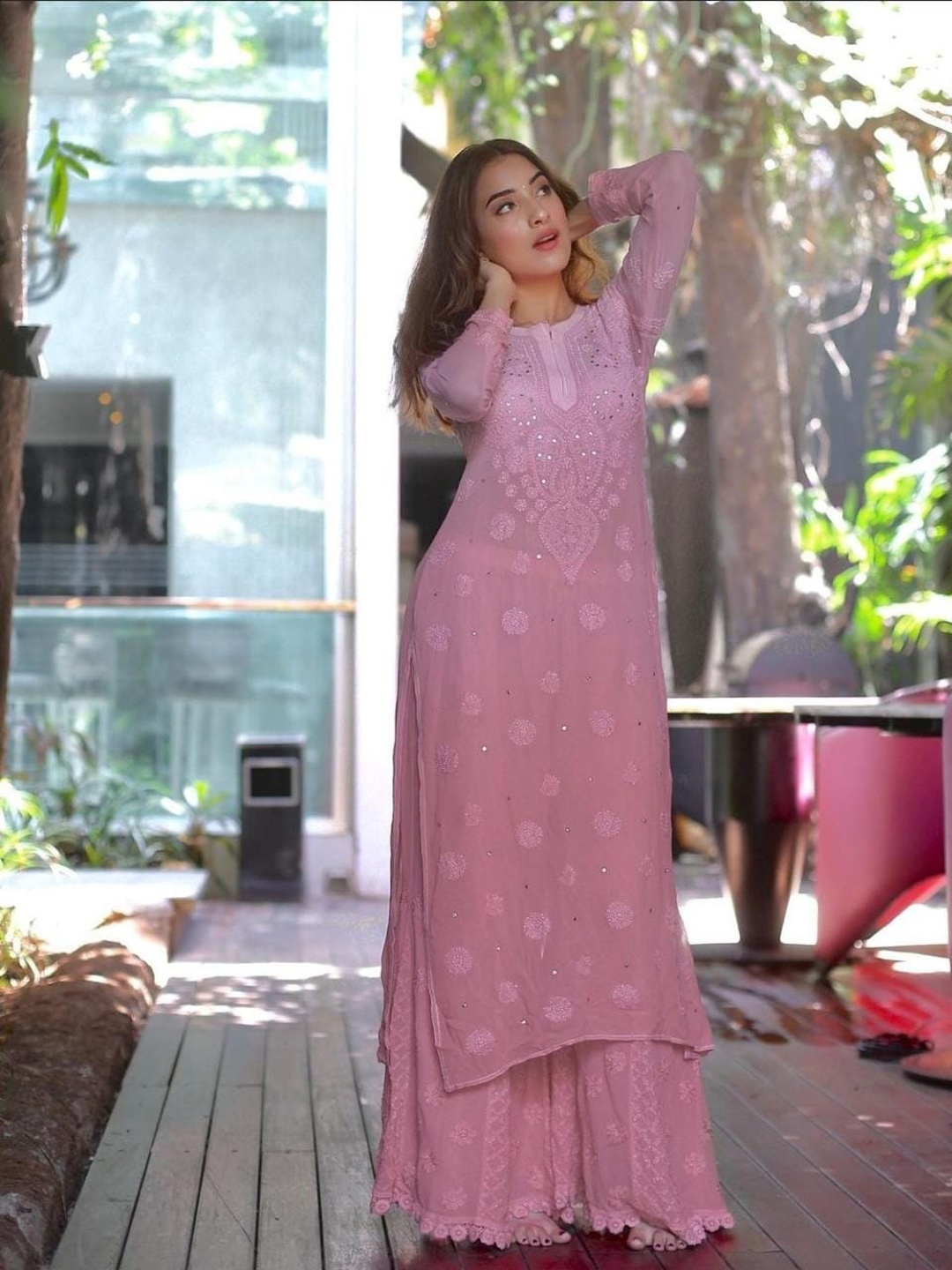 LABEL AISHWARYRIKA Women Mauve Embroidered Sequinned Silk Georgette Kurta with Sharara
LABEL AISHWARYRIKA Women Mauve Embroidered Sequinned Silk Georgette Kurta with Sharara