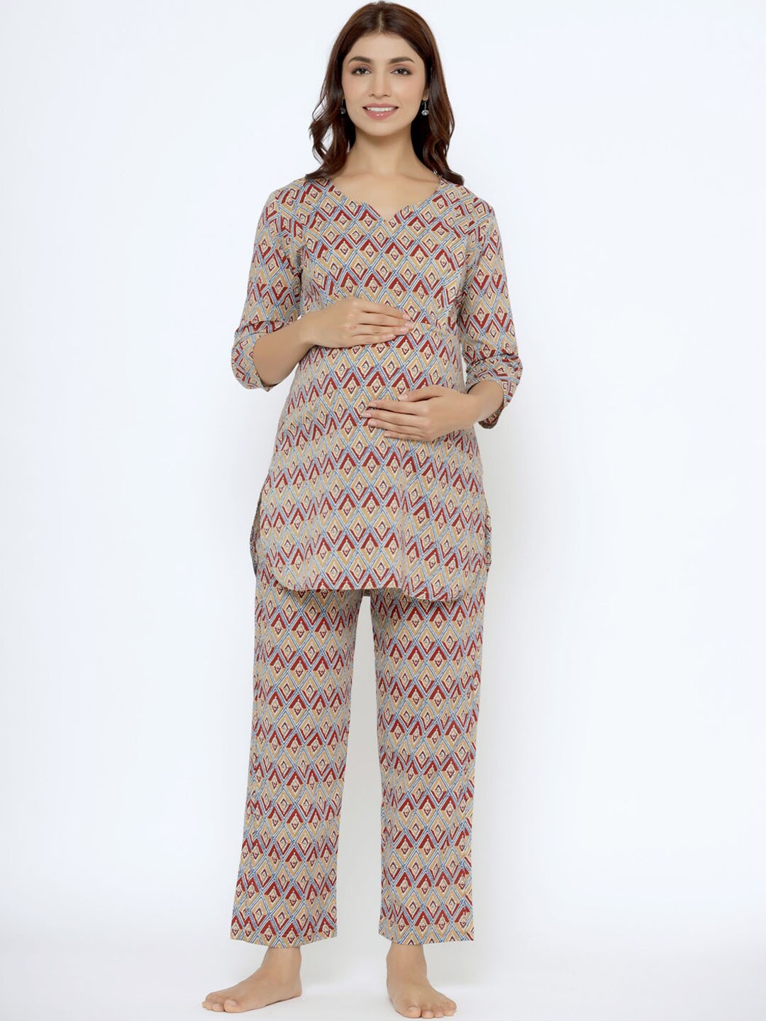 CRAFIQA Women Geometric Printed Pure Cotton Maternity & Nursing Kurta with Pant, Beige
CRAFIQA Women Geometric Printed Pure Cotton Maternity & Nursing Kurta with Pant, Beige