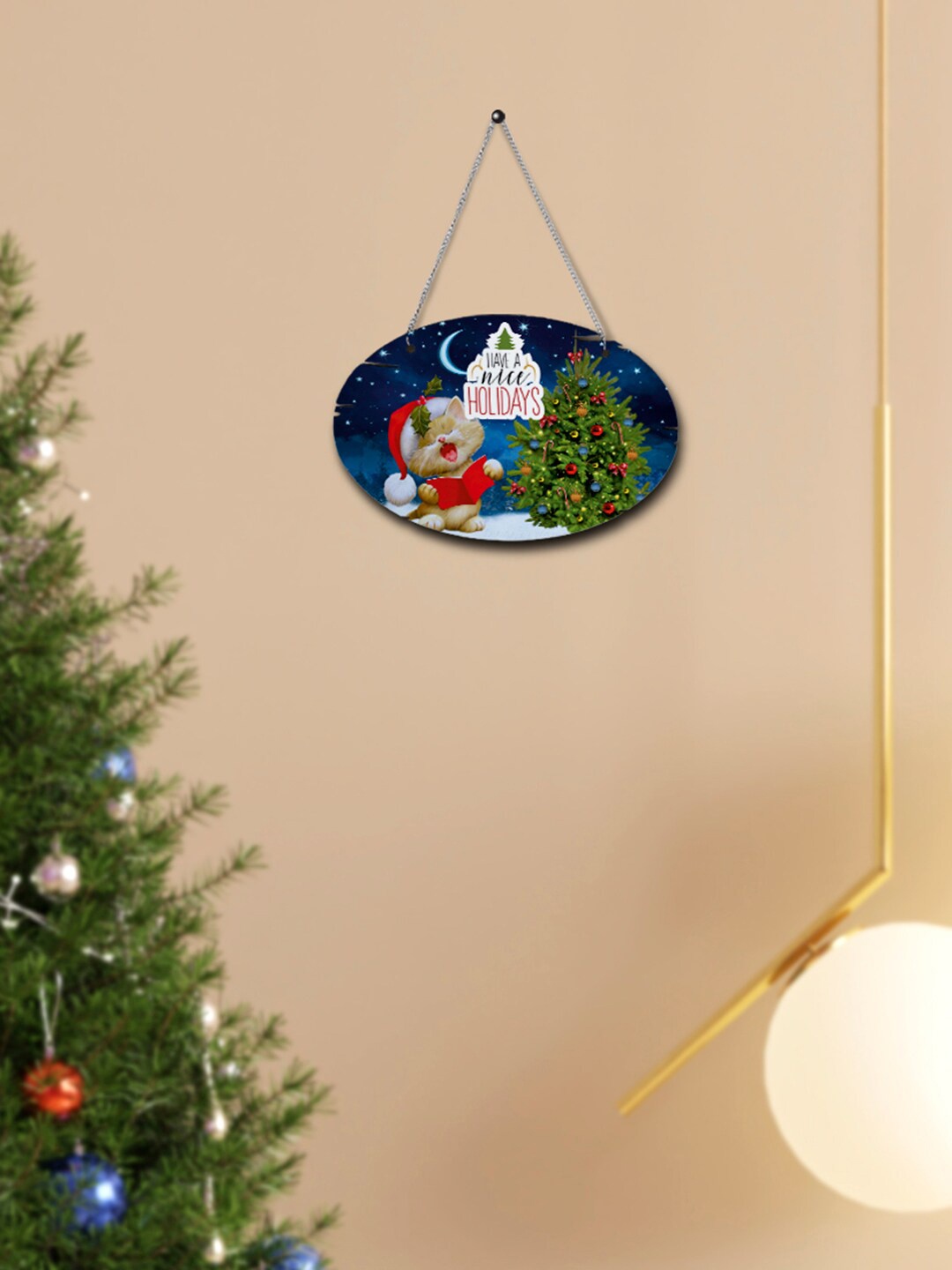 Crazy Corner Navy-Blue & Red Printed Have A Nice HolidaysWooden Wall Hanging