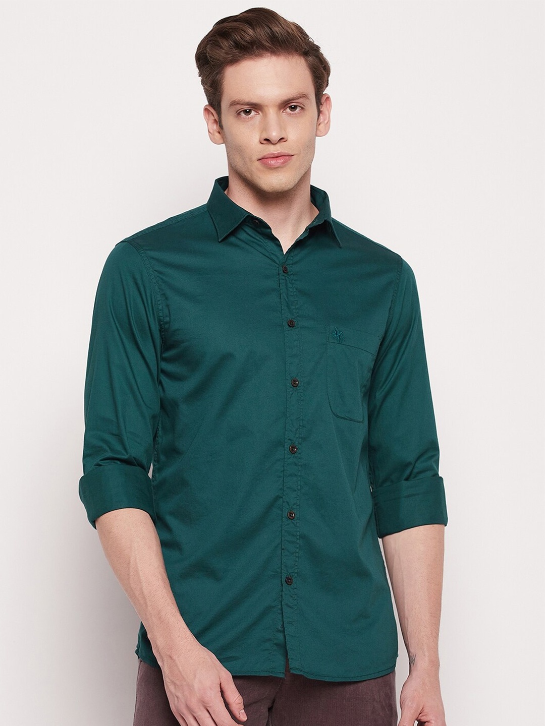 

Cantabil Men Solid Cotton Regular Fit Casual Shirt, Green