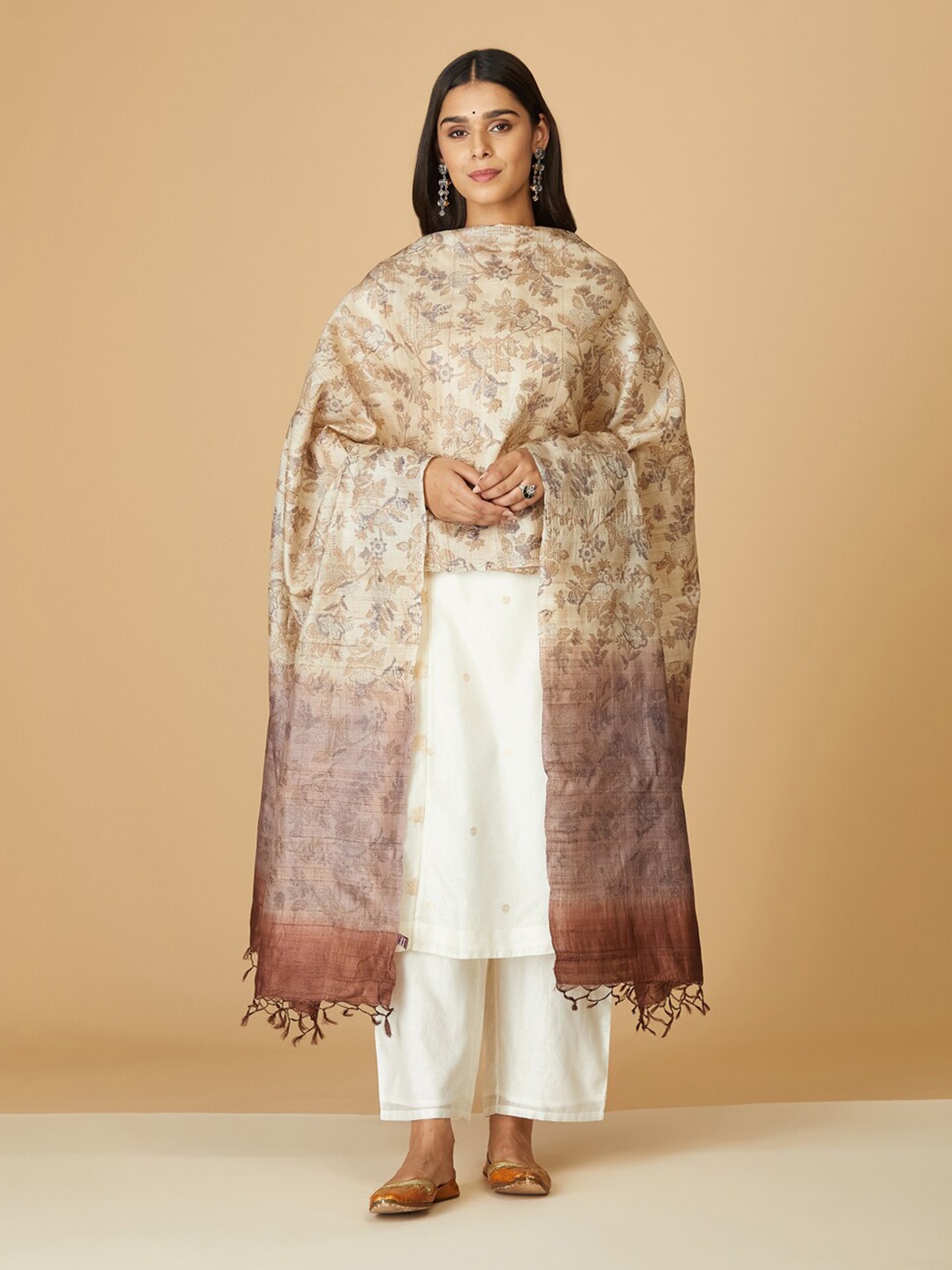 Fabindia Printed Dupatta, Beige