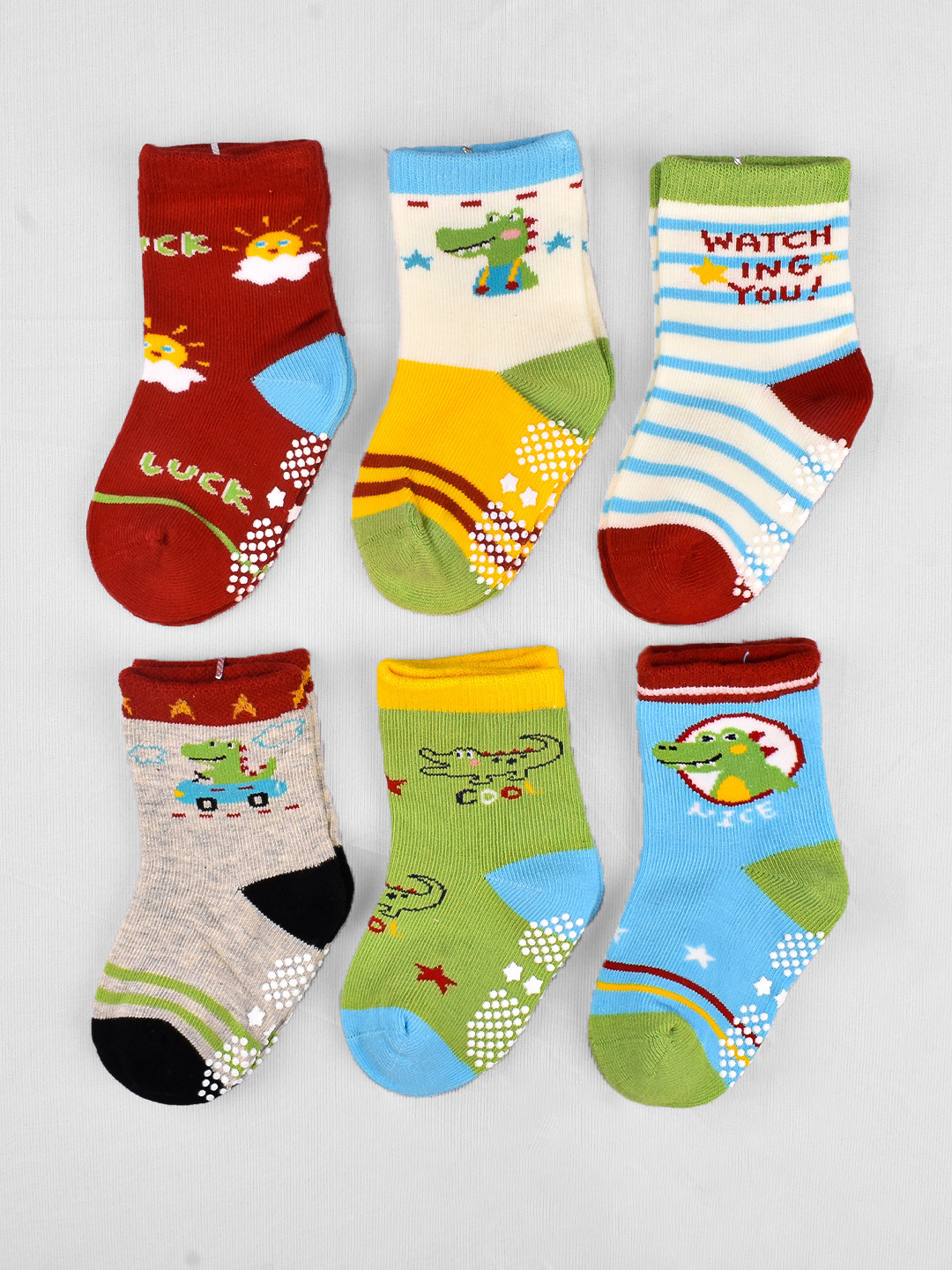 FOOTPRINT 6 Pairs Infant Kids Unisex Multi-Colored Ankle-Length Assorted Antiskid Cotton Socks, Grey
FOOTPRINT 6 Pairs Infant Kids Unisex Multi-Colored Ankle-Length Assorted Antiskid Cotton Socks, Grey
