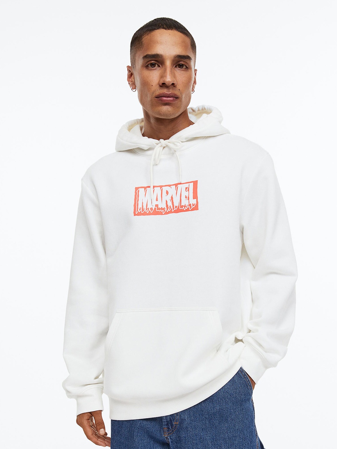 H&M Men Printed Hoodie, White