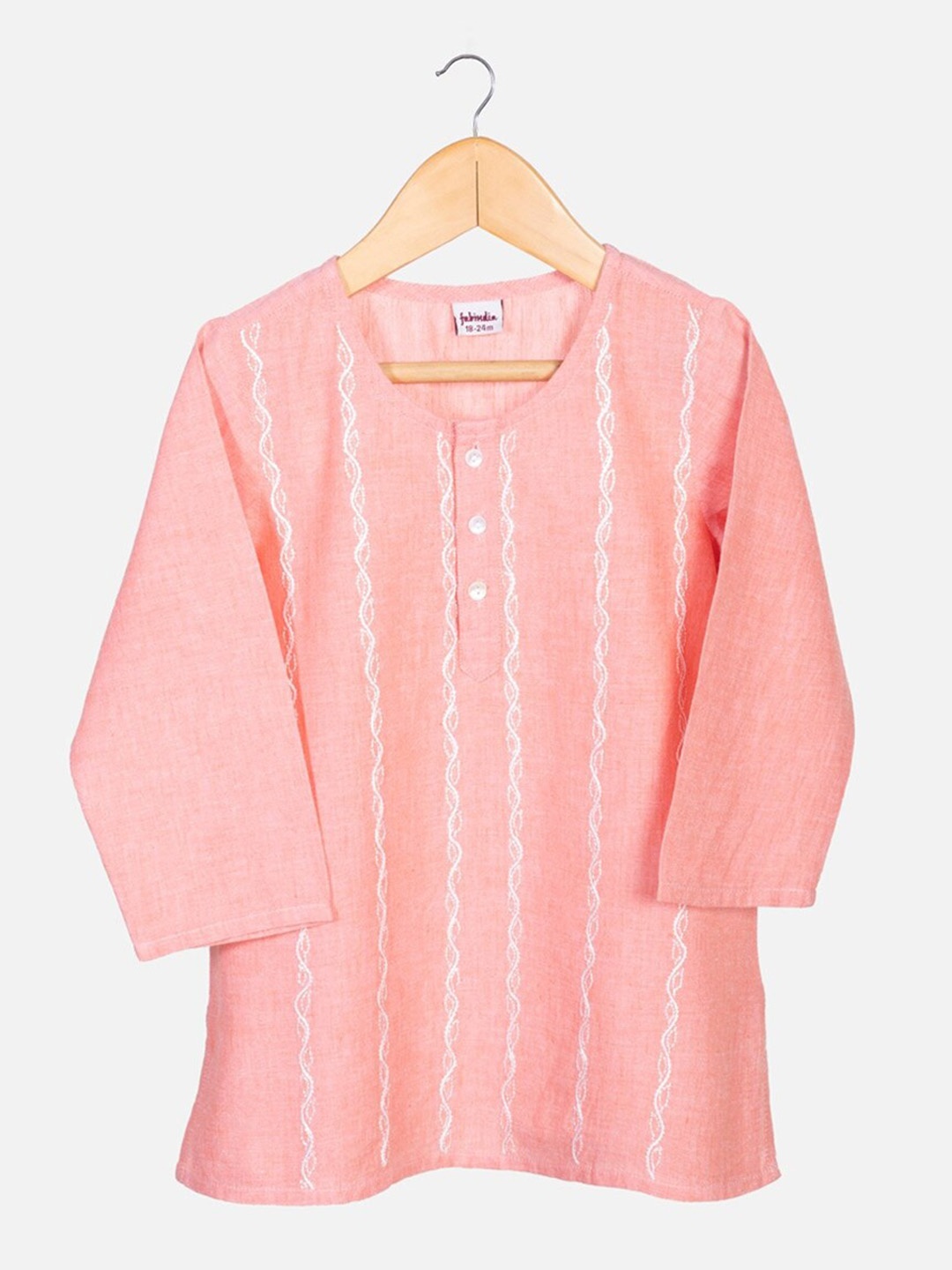 Fabindia Boys Geometric Extended Sleeves Kurta, Peach