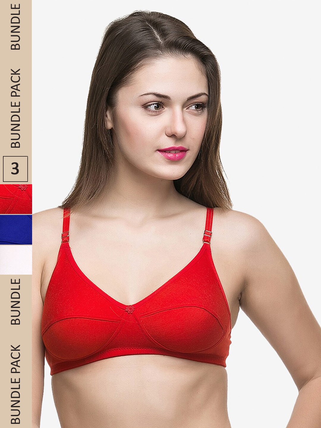 Docare Pack Of 3 Non Padded & Non-Wired Bra, Red