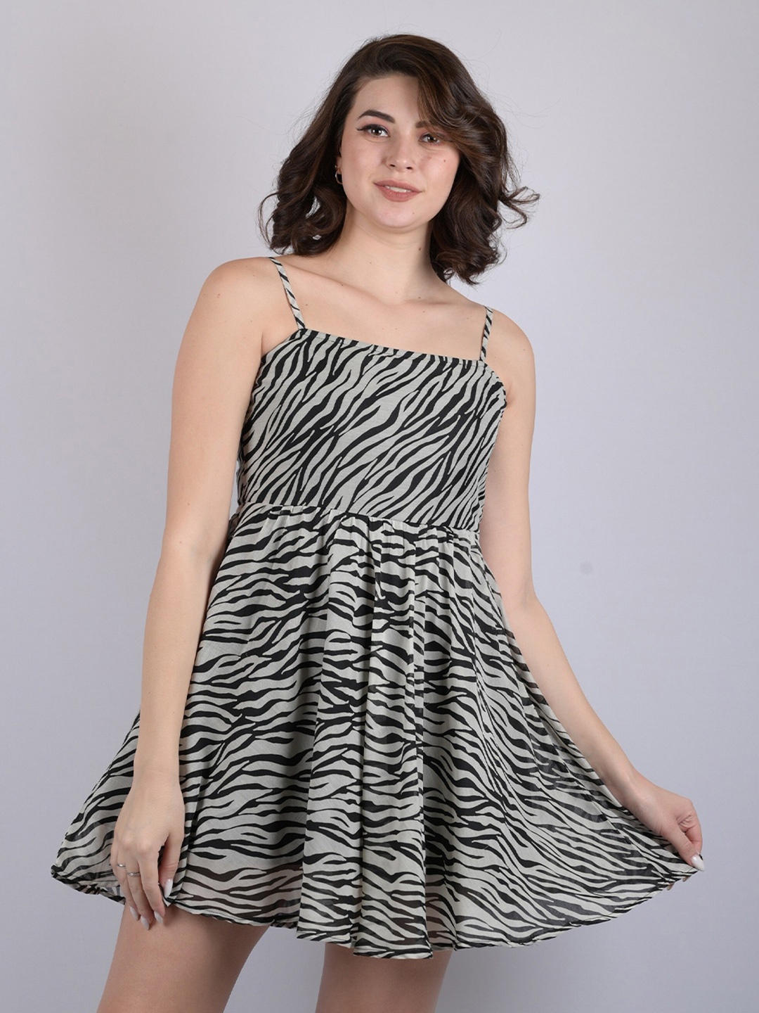 OWO THE LABEL Animal Chiffon Mini Dress, Black