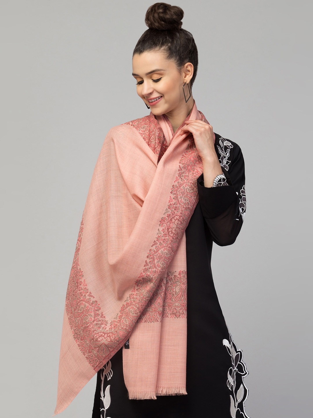 Tweedle Women Woven Design Shawl, Pink