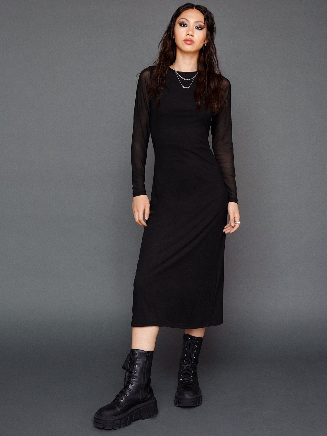 NASTY GAL Solid A-Line Midi Dress, Black