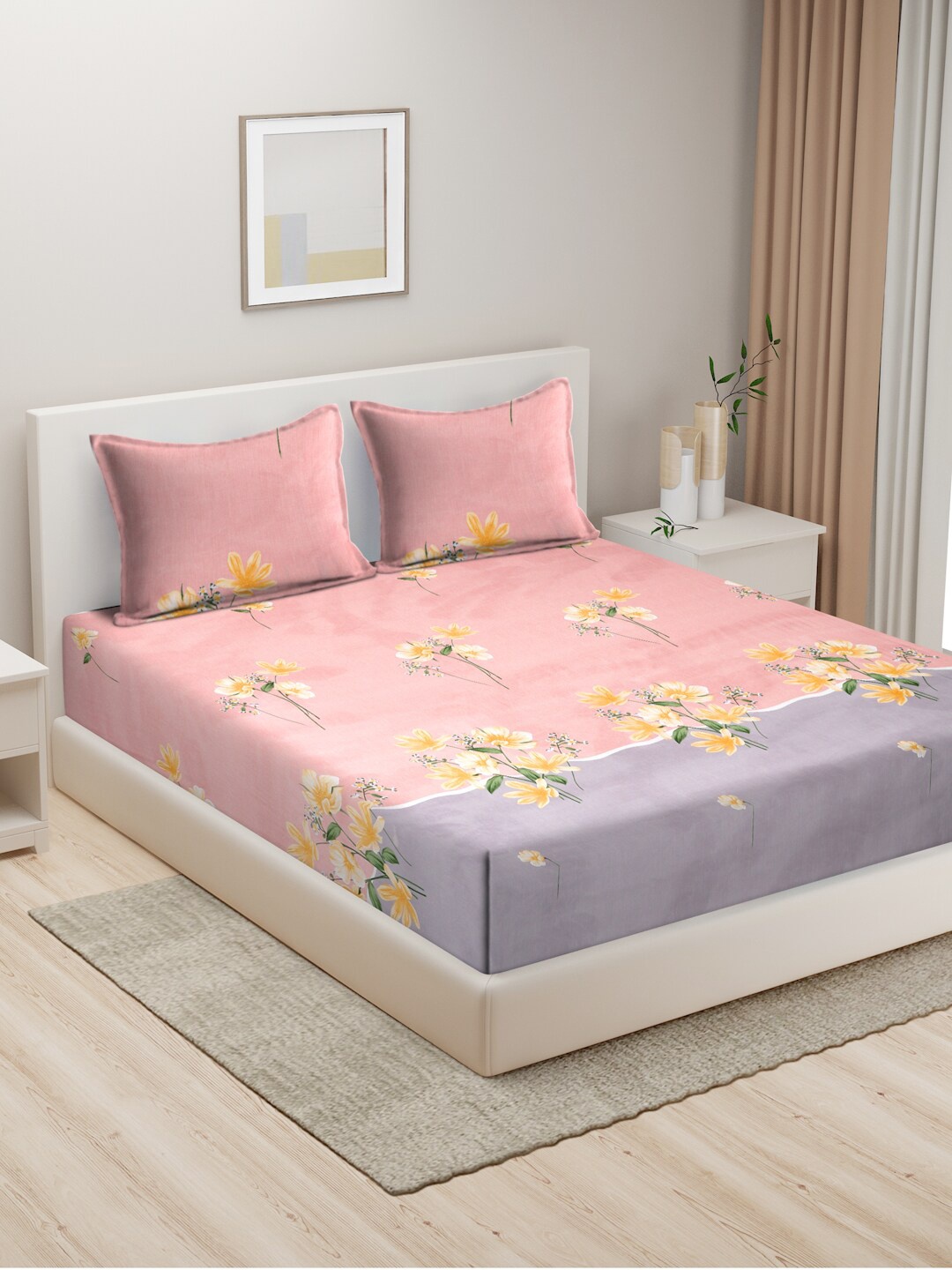 HOSTA HOMES Pink & Yellow Floral 280 TC King Pure Cotton Bedsheet with 2 Pillow Covers
HOSTA HOMES Pink & Yellow Floral 280 TC King Pure Cotton Bedsheet with 2 Pillow Covers