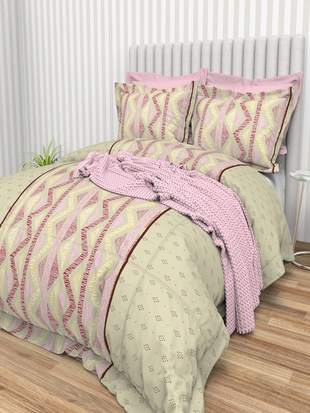 THE WHITE MOSS Tiffany Pink & Green Geometric 220 TC Pure Cotton King Bedsheet with 2 Pillow Covers
THE WHITE MOSS Tiffany Pink & Green Geometric 220 TC Pure Cotton King Bedsheet with 2 Pillow Covers