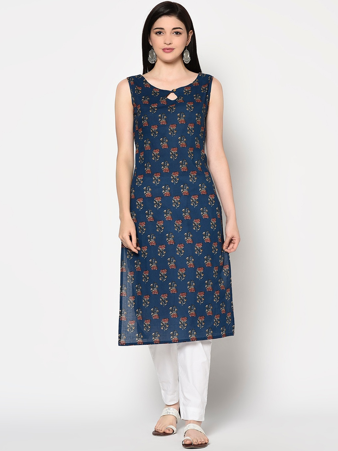 GULMOHAR JAIPUR Keyhole Neck Ethnic Motifs Printed Pure Cotton Straight Fit Kurta, Navy blue
GULMOHAR JAIPUR Keyhole Neck Ethnic Motifs Printed Pure Cotton Straight Fit Kurta, Navy blue