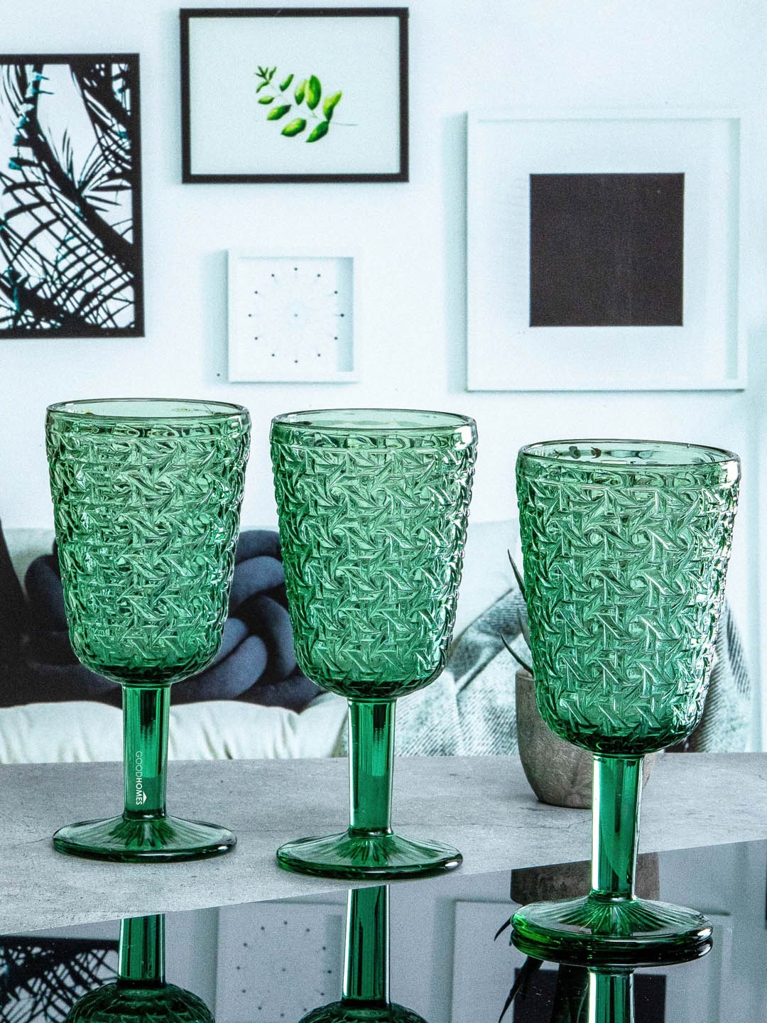 GOODHOMES Set of 6 Green Textured Glass Tumbler